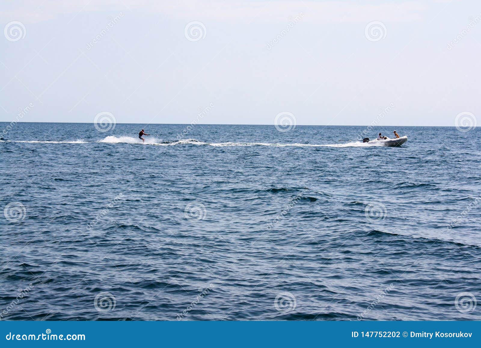 Water Skiing by Boat on the Sea Stock Photo Image of wake, spray