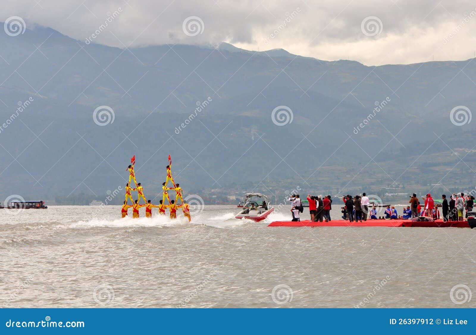Water Skiing pyramid show editorial photography. Image of sport 26397912