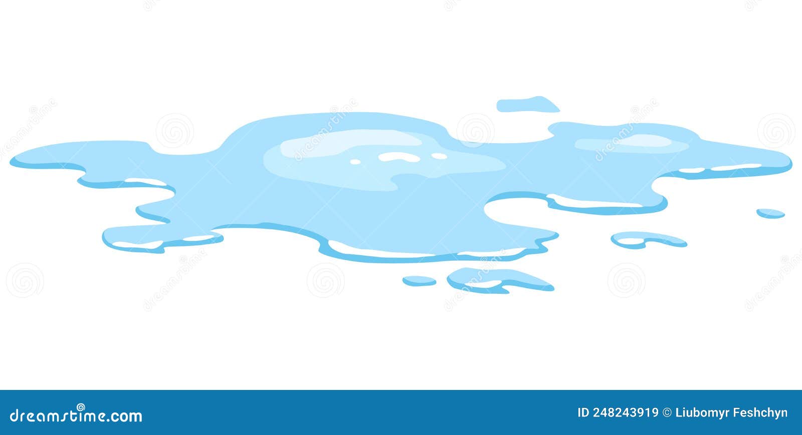 Water Spill Puddle. Blue Liquid Various Shape In Flat Cartoon Style
