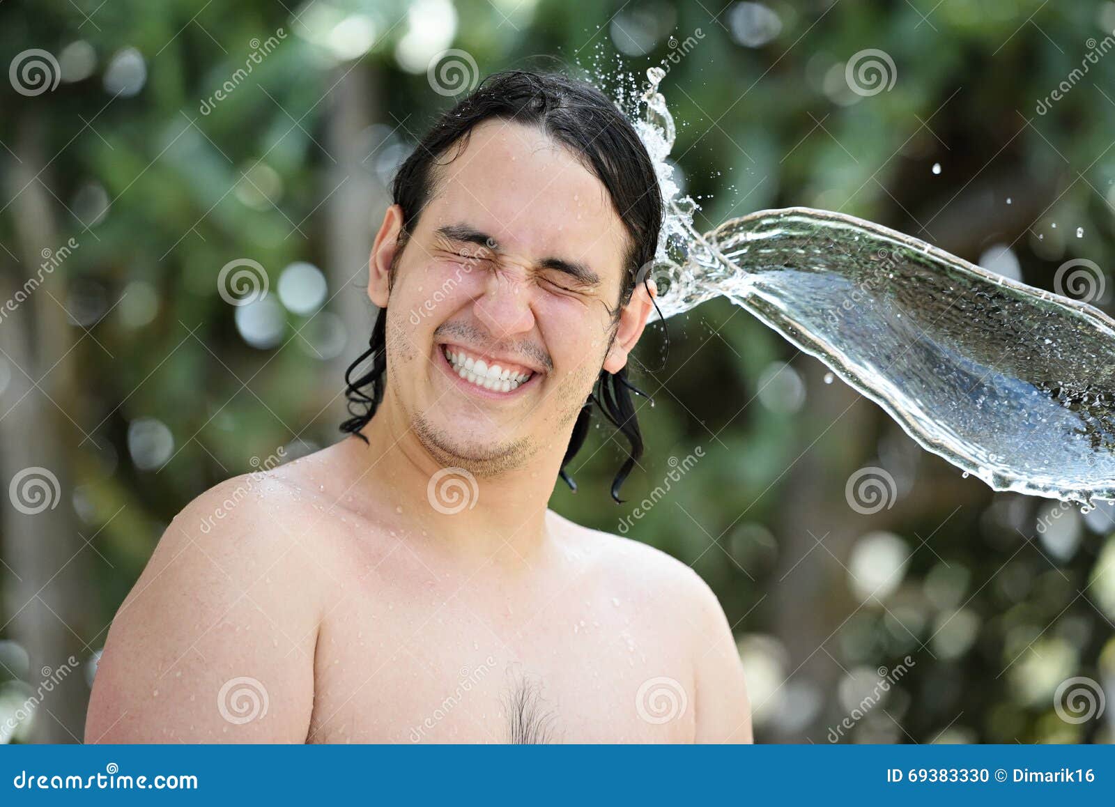 Water splash hit man head stock photo. Image of splash 69383330