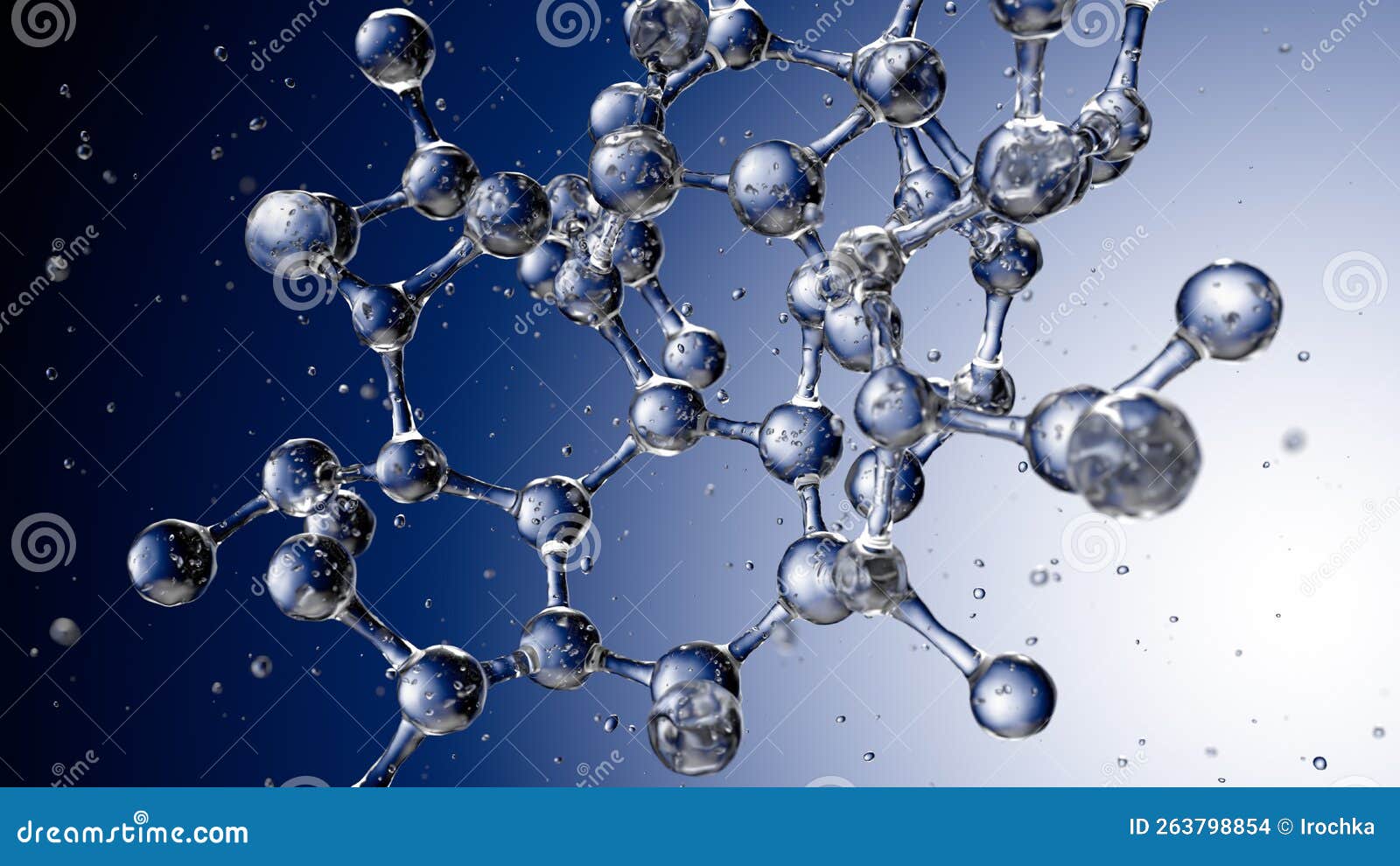 Water Splash Models of Molecules. Selective Focus Stock Illustration