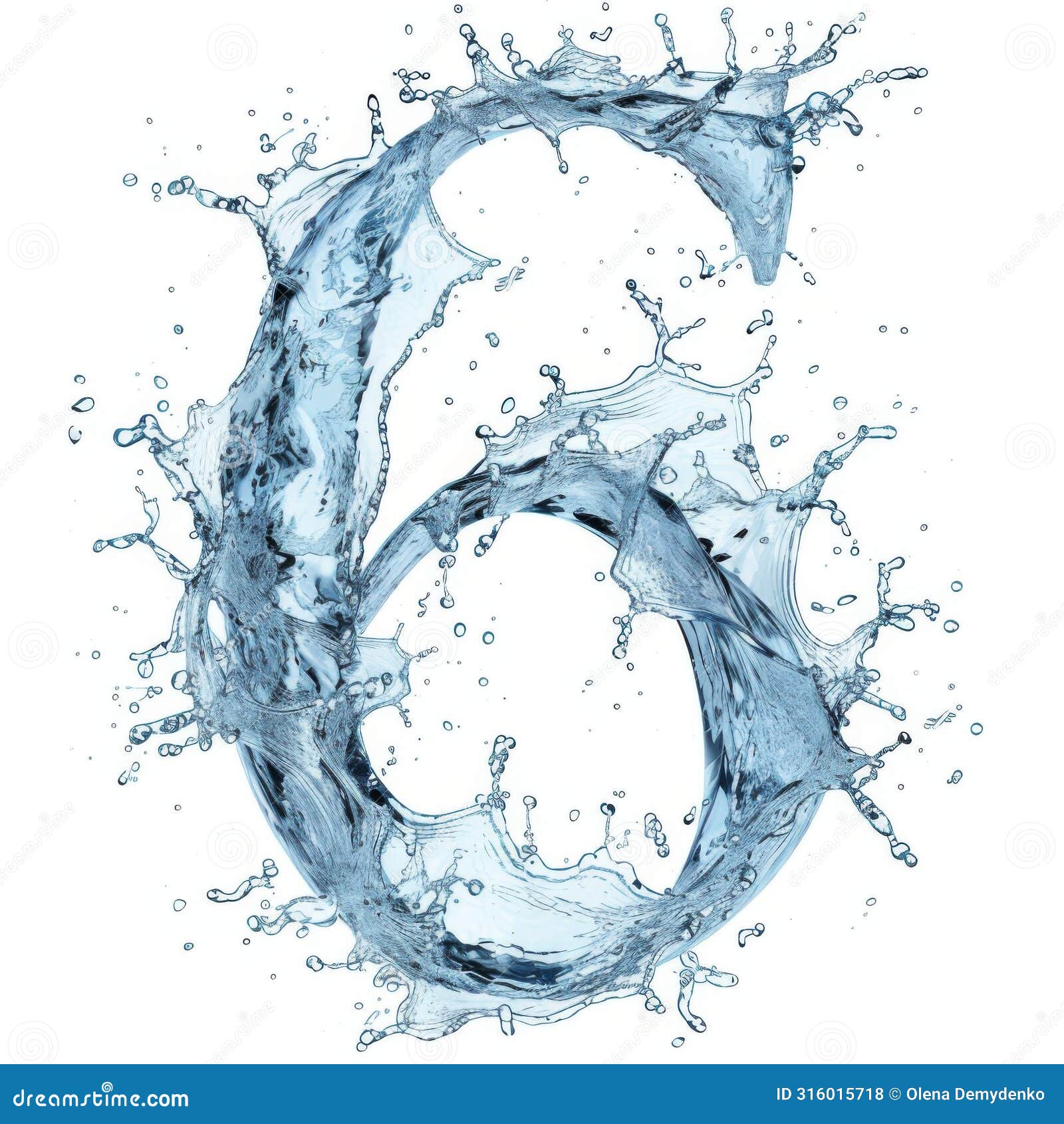 water splashes letter 6. water alphabet number. number six made of water splashes.