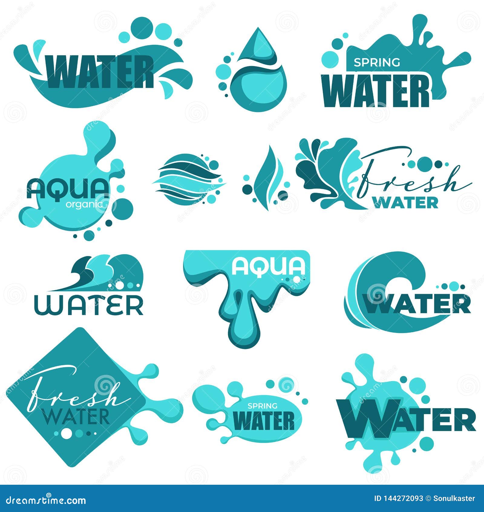 Water Splashes and Text Samples Logos and Emblems Stock Vector