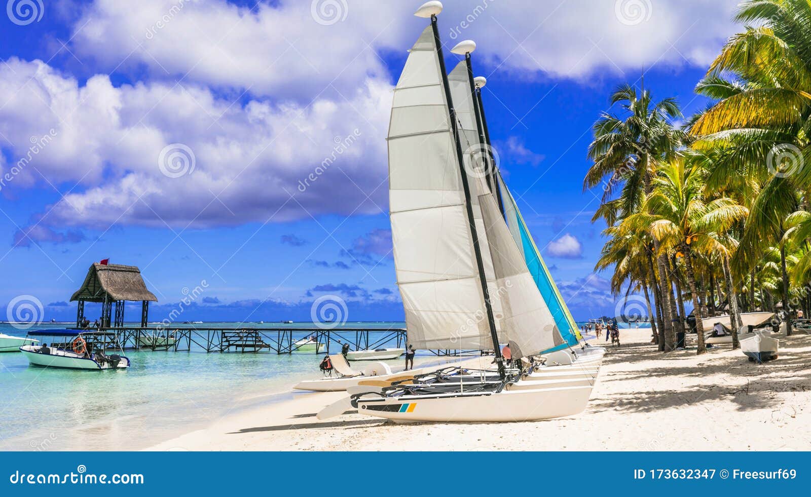 water sport activities in beautiful tropical beach trou aux biches in mauritius island
