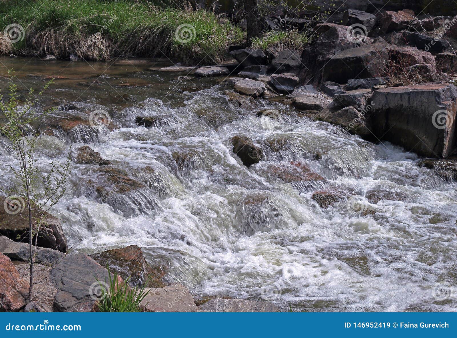 water stream running over rocks. cherry creek in denver