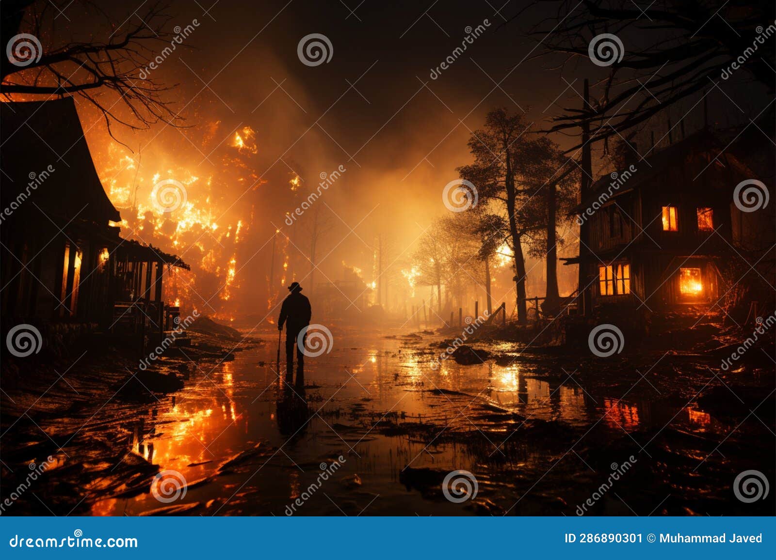 water streams onto burnt structure, firefighter quelling the smoldering aftermath of destruction