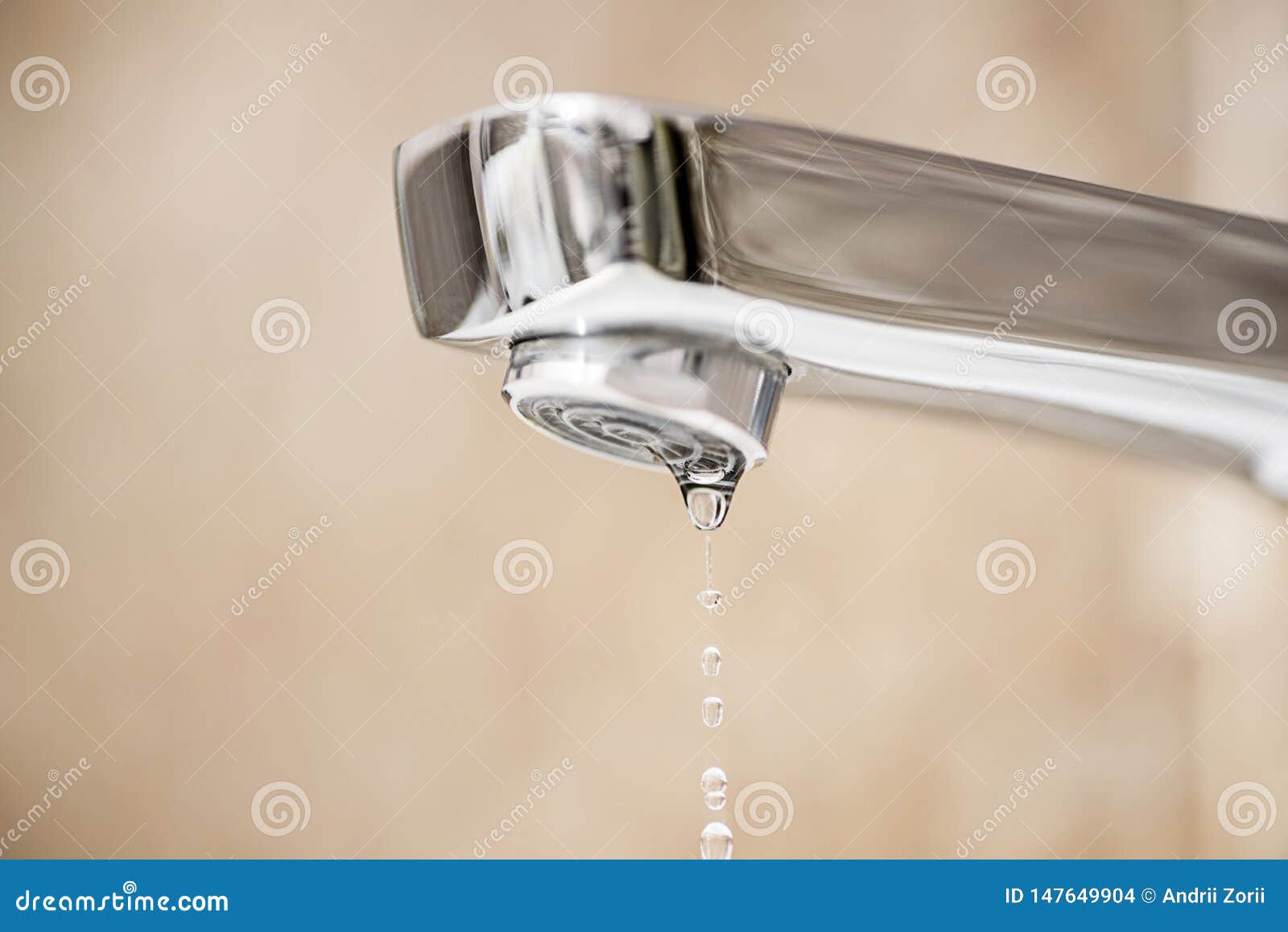 Water Tap and Drops of Water. Water Tap with Dripping Waterdrop Stock