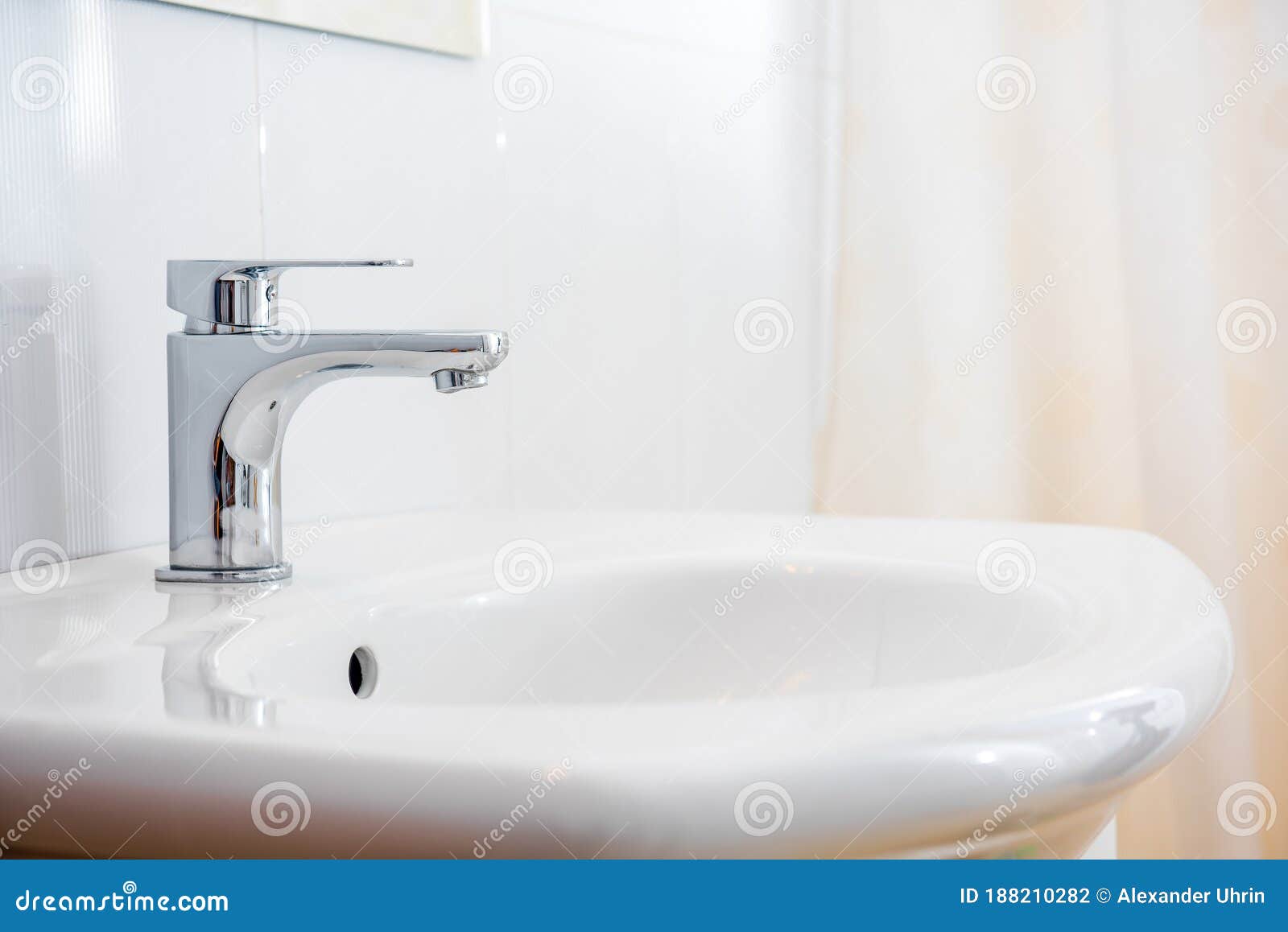 Water Tap Flowing in Bathroom. Stock Photo Image of hygiene, interior