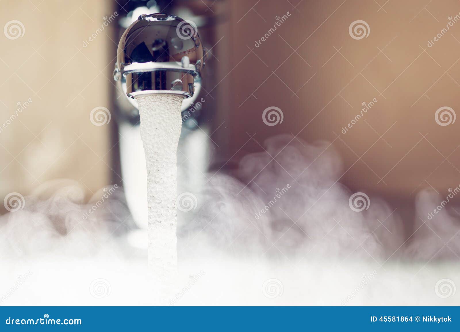 water tap with hot water steam