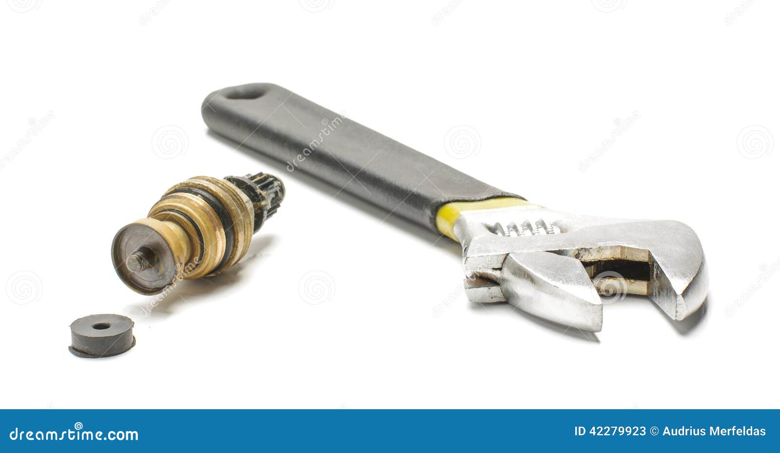 Water Tap Valve and Plumbing Spanner Isolated Stock Image Image of