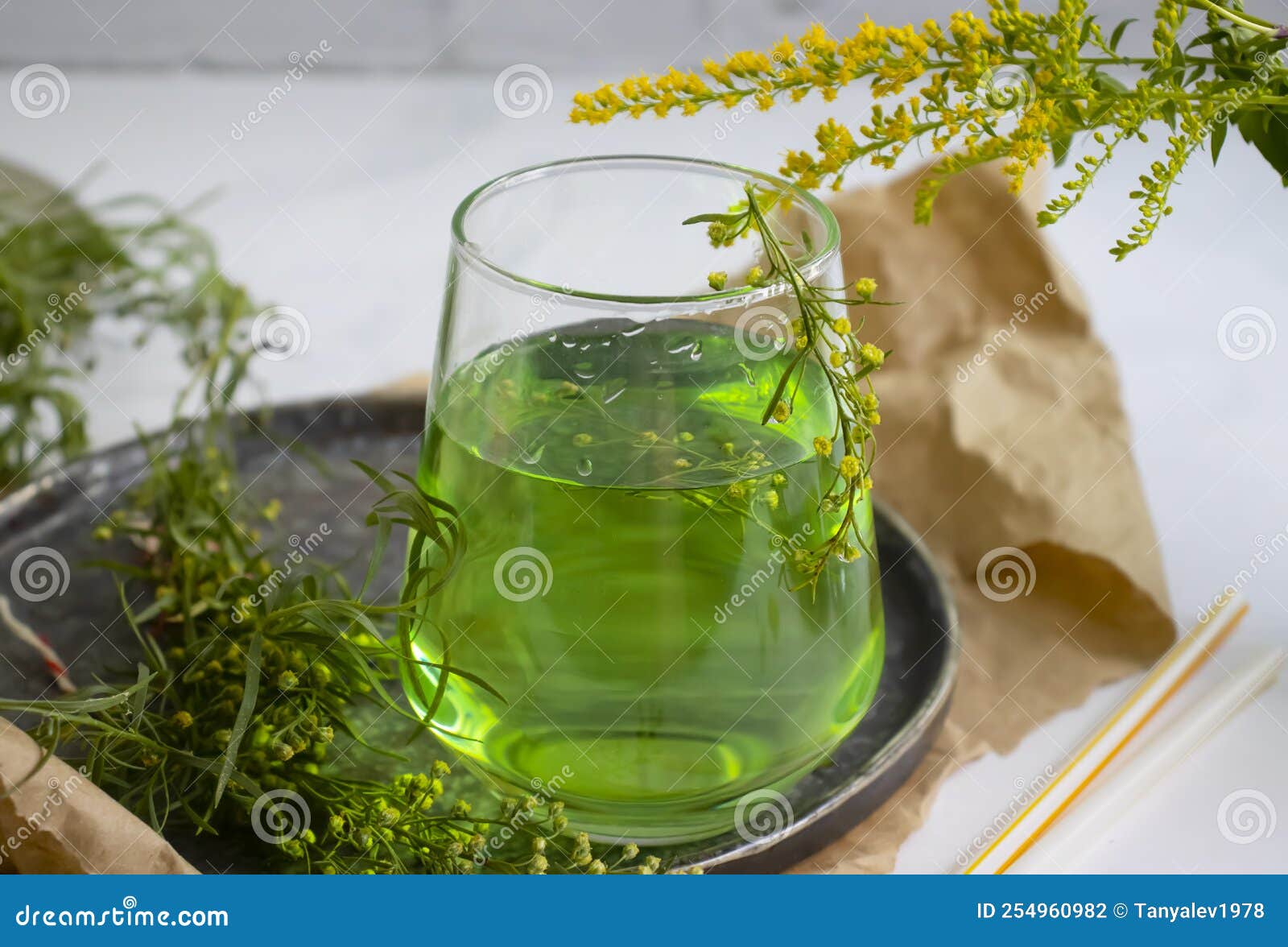 Water with Tarragon Grass Refreshing a Light Background Stock Photo Image of branch, healthy