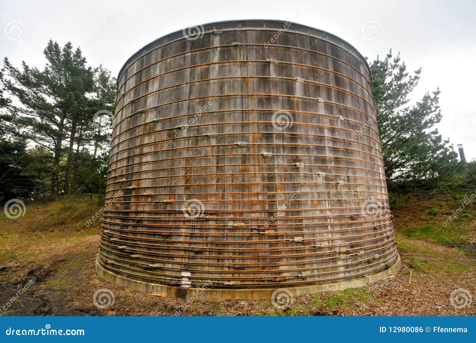 Water Tower or Tank with Bands Stock Photo Image of trees, cables