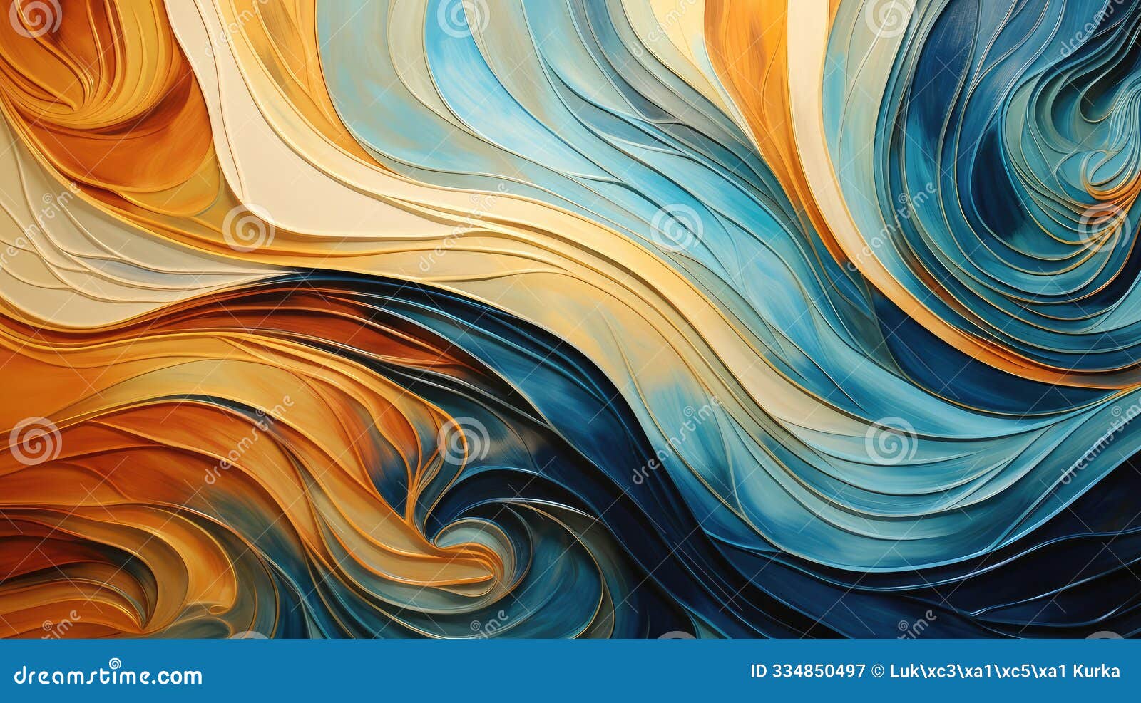 water waves abstract background. orange and blue harmonic pattern. swirling colorful watercolor wallpaper