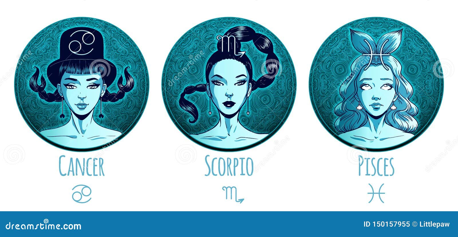 water zodiac set, beautiful girls, cancer, scoprio, pisces, horoscope , star sign,  