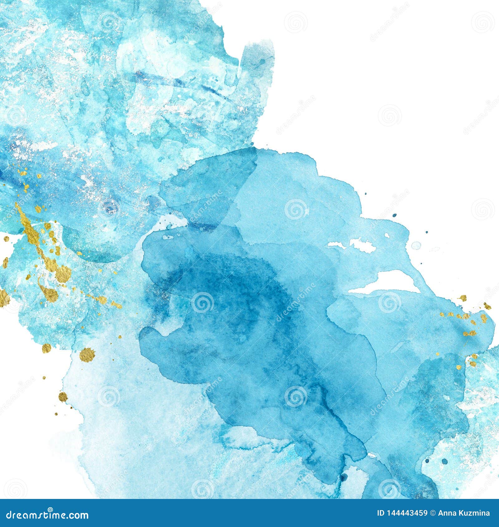 watercolor abstract background with blue and turquoise  splashes of paint on white.  hand painted texture. imitation of sea
