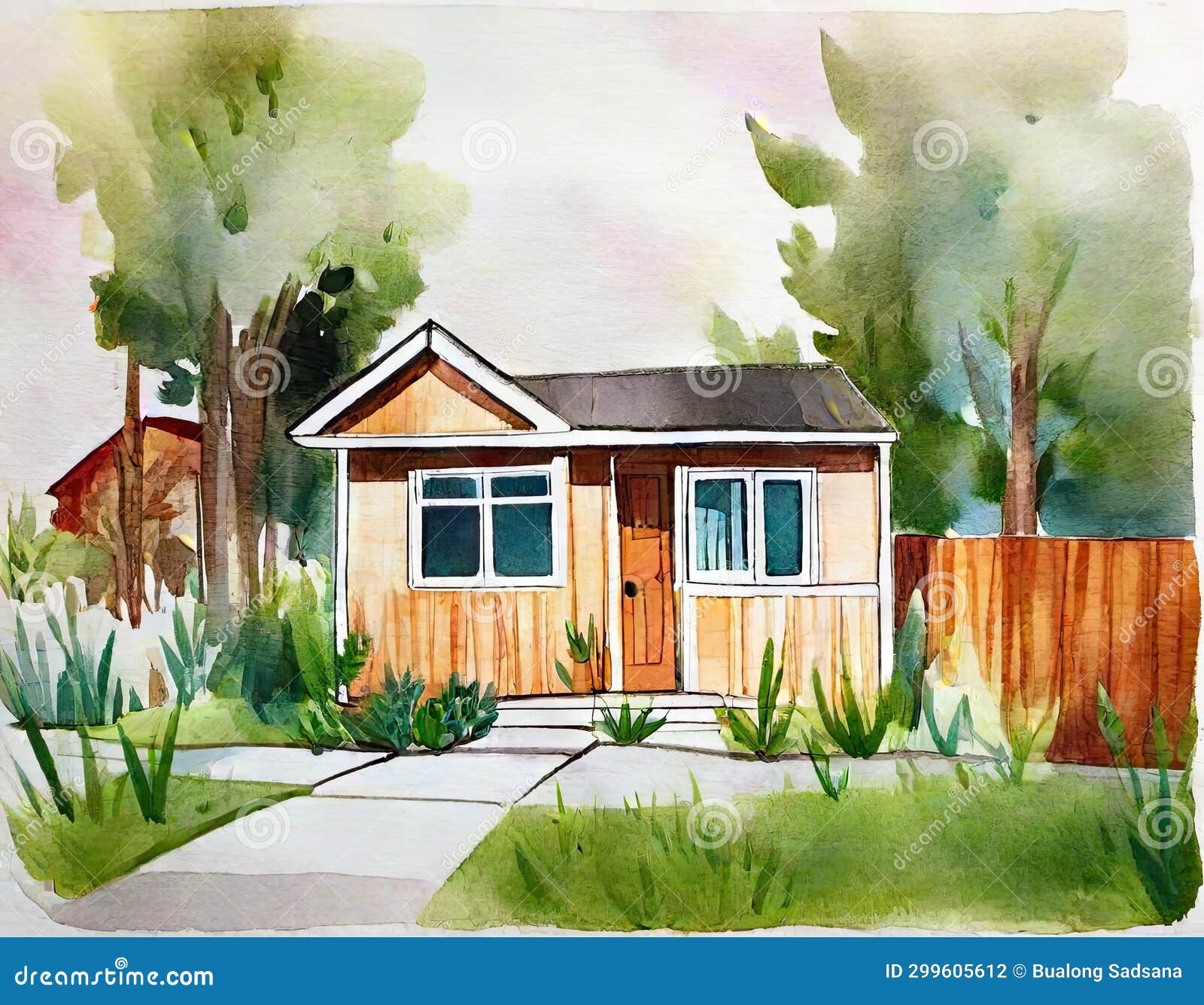 watercolor of adu dwelling aka tiny house or studio