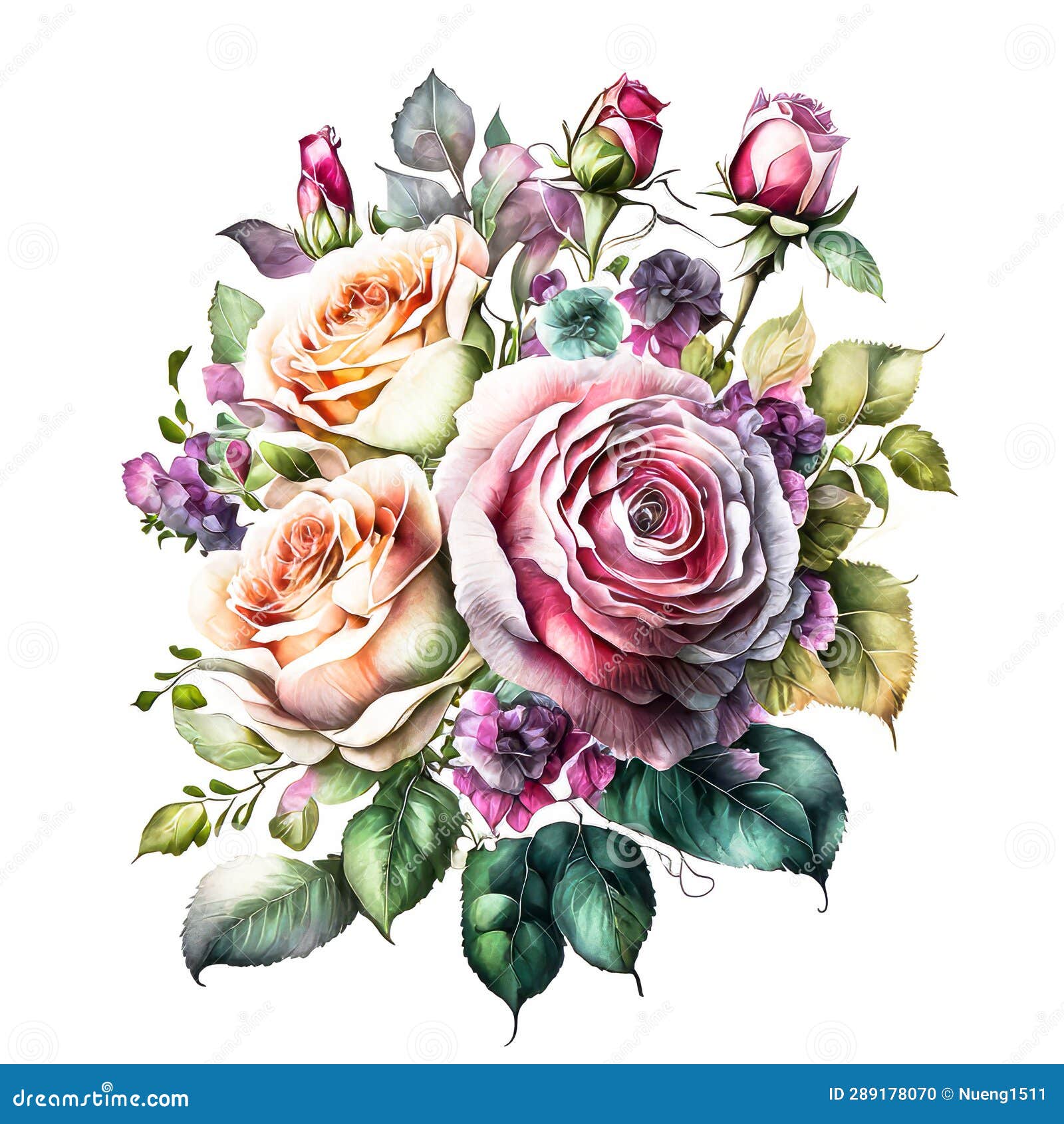 Watercolor Art of Roses Colorful on White Background Stock Photo ...