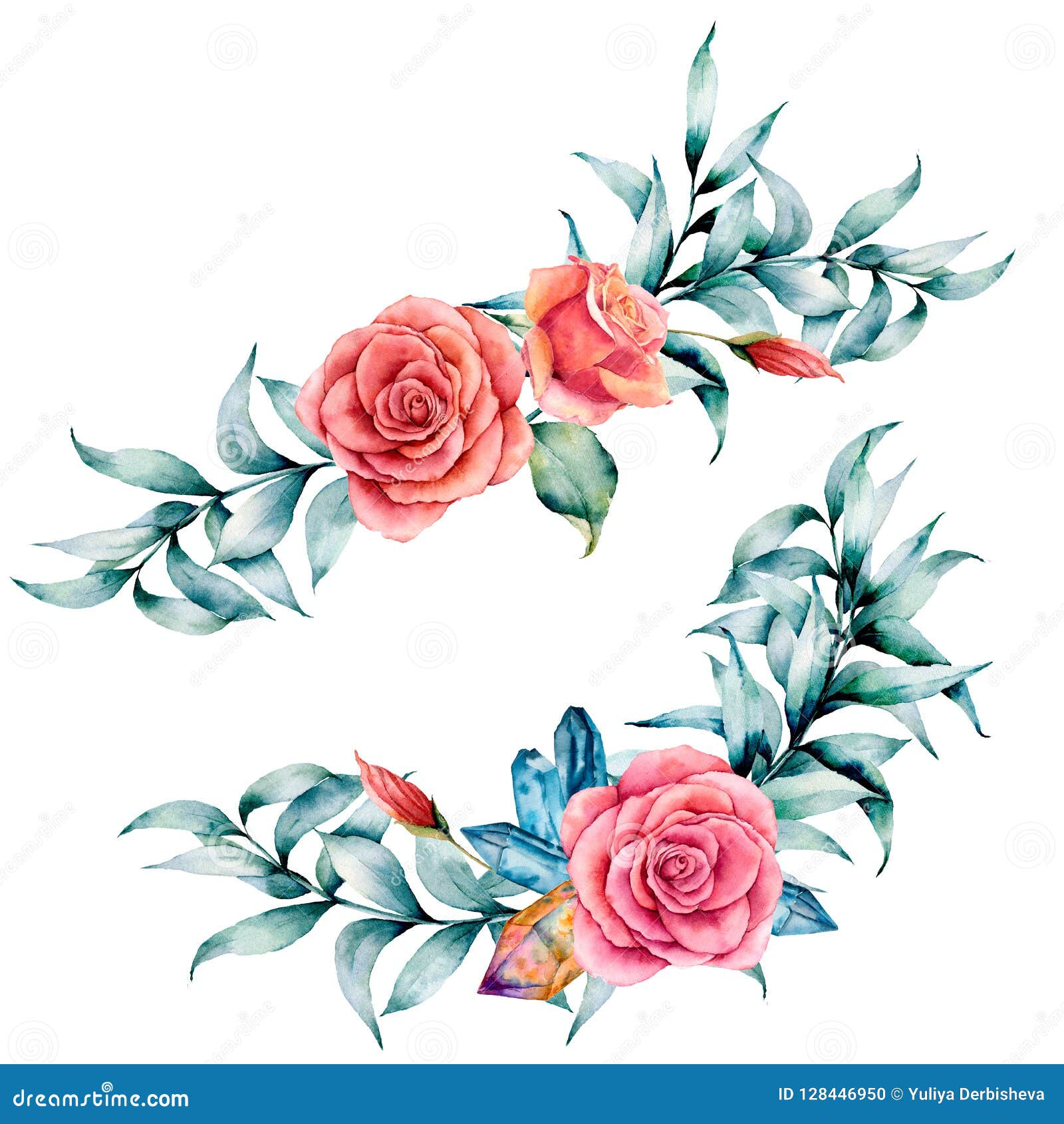 Download Watercolor Asymmetric Bouquet With Rose And Eucalyptus ...