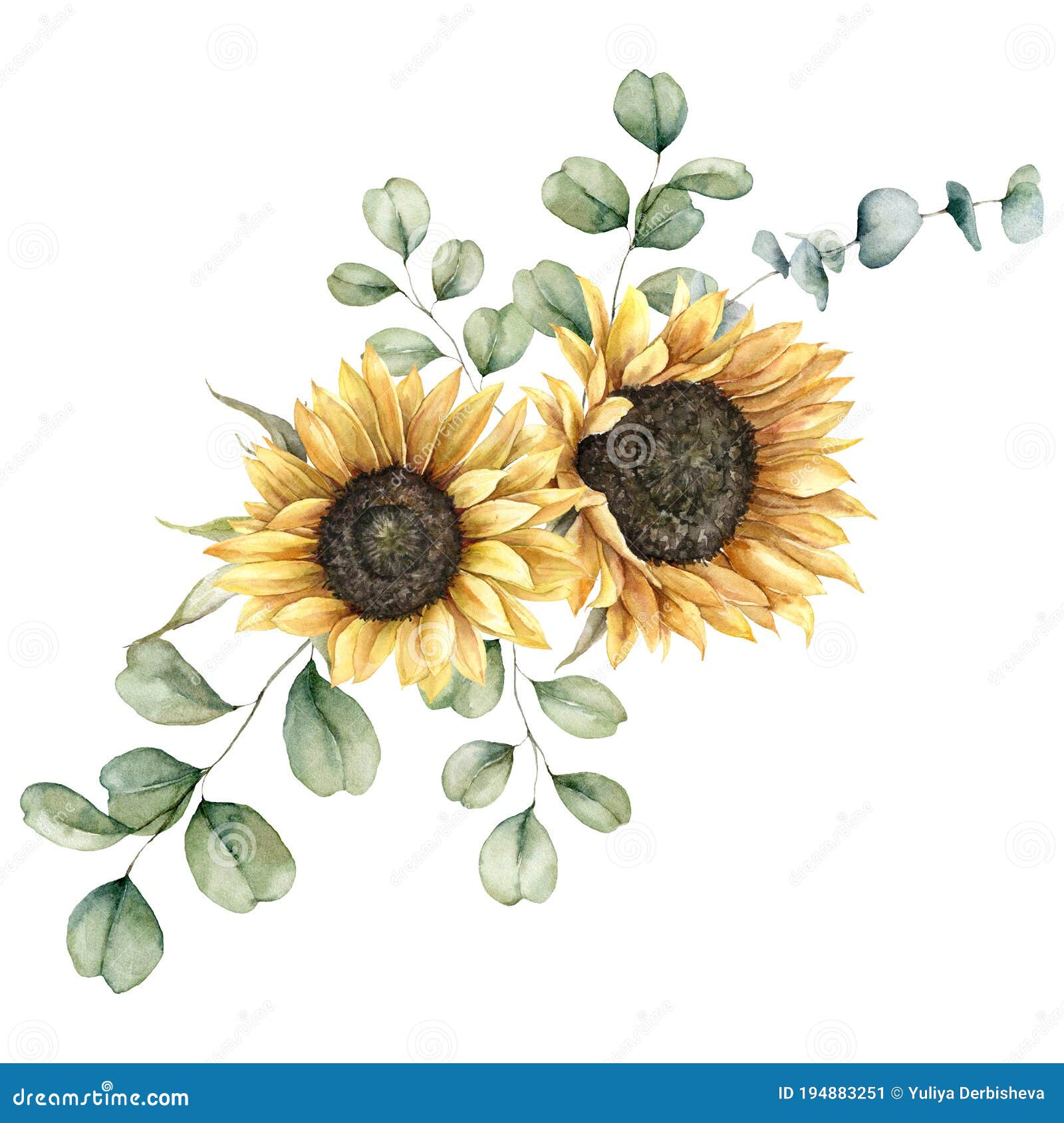 Download Watercolor Autumn Bouquet With Sunflowers And Eucalyptus ...