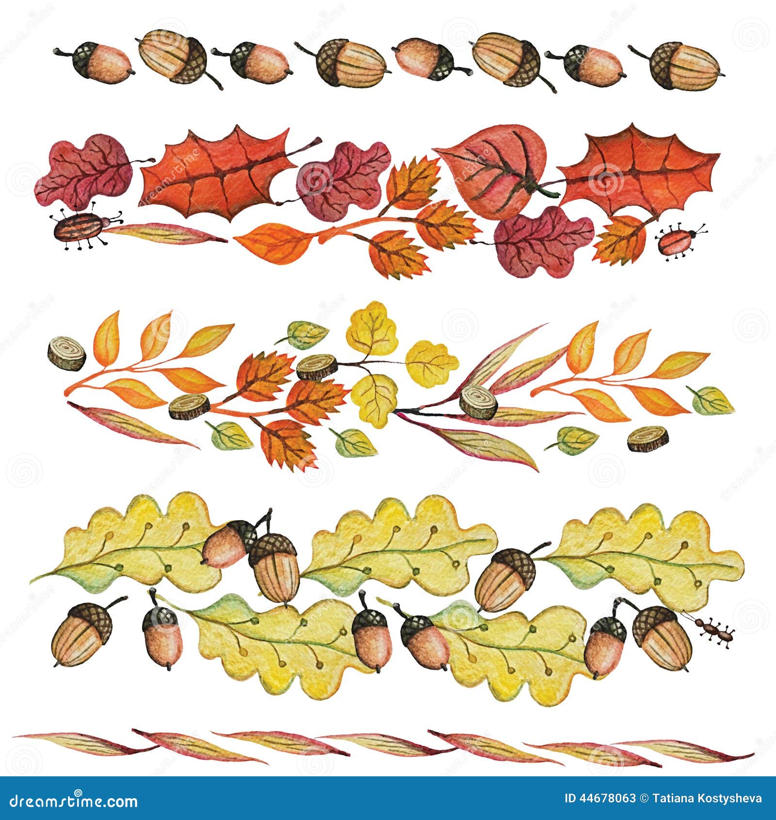 watercolor autumn leaves,acorn border set