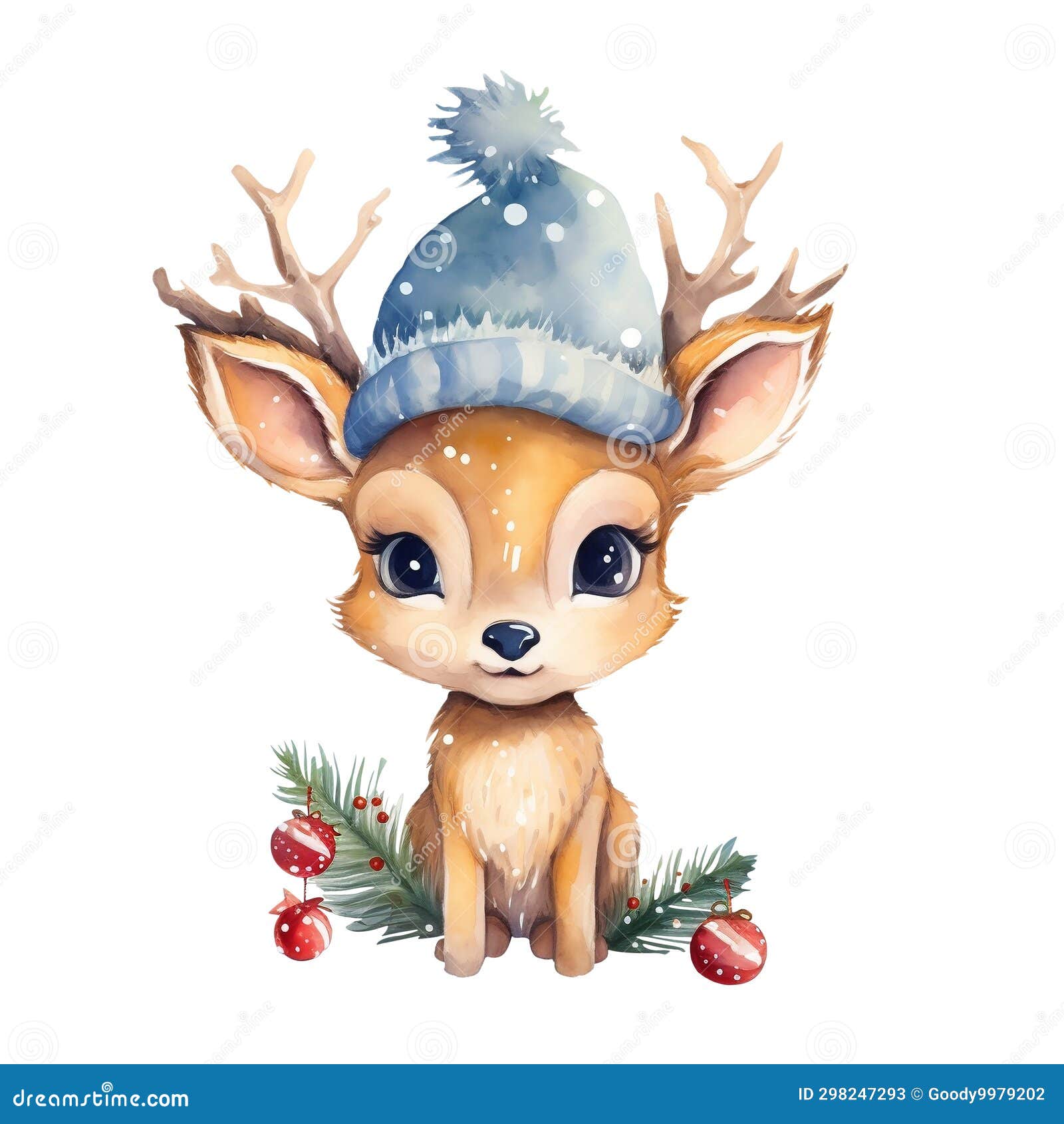 Watercolor Baby Deer Animal with Christmas Tree Clipart, Watercolor ...