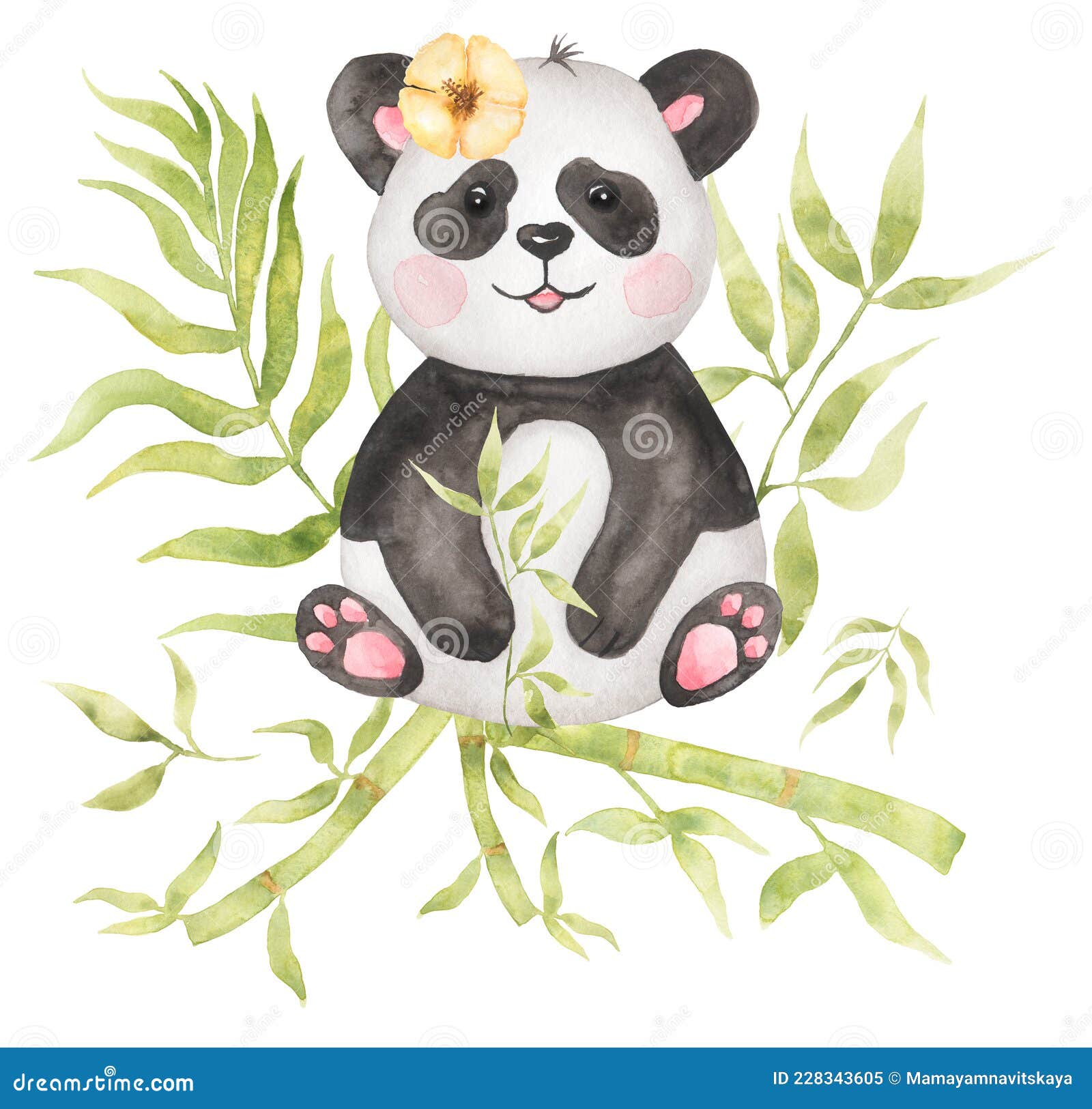 Premium Vector  Cute summer baby panda with flower wreath