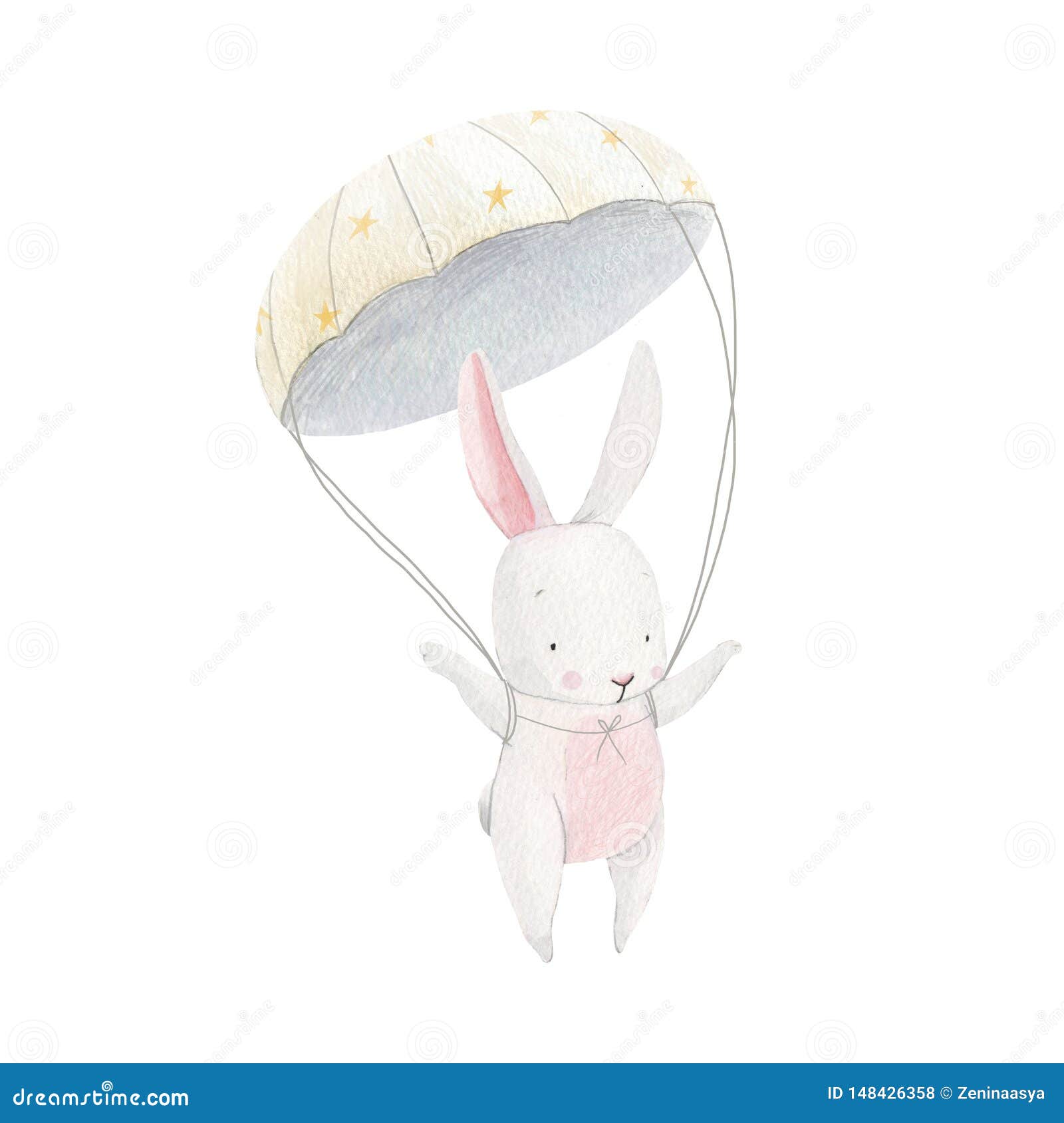 watercolor baby rabbit skydiver