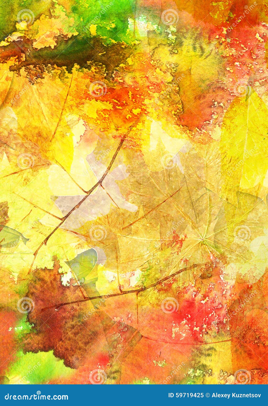 Watercolor Background with Autumn Leaves Stock Illustration