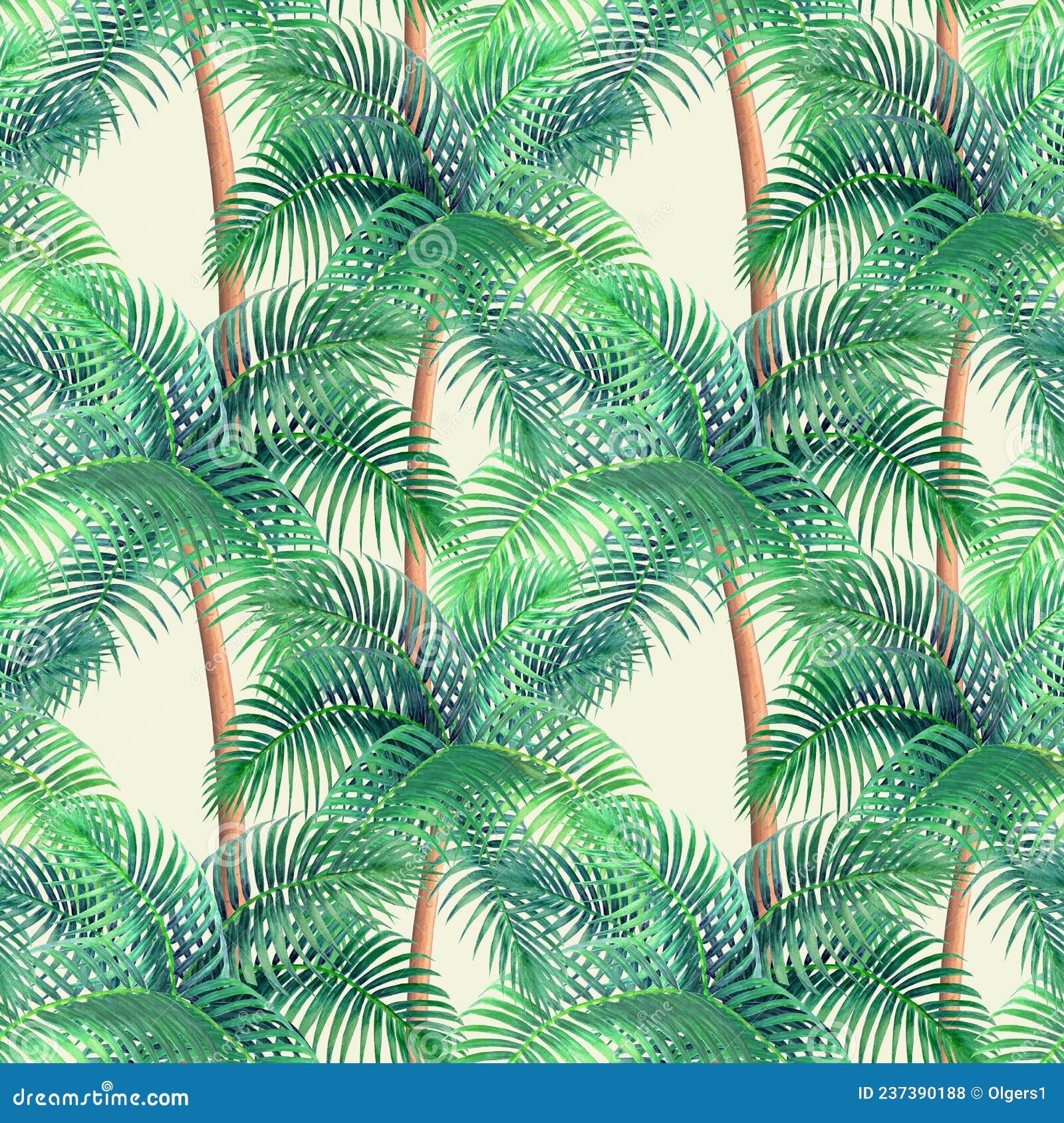 Watercolor Background with Tropical Palm Trees Seamless Pattern Stock ...