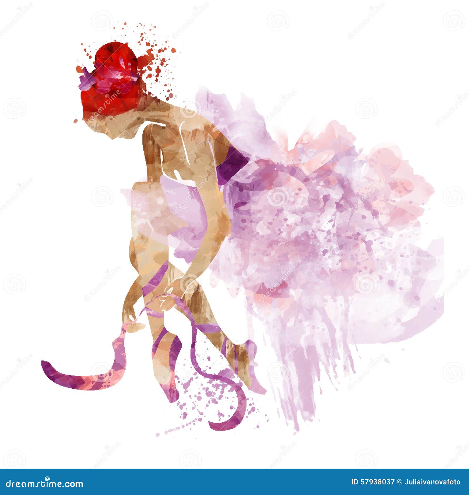 Watercolor Ballerina in Pink Shoes Ties Stock Vector - Illustration of