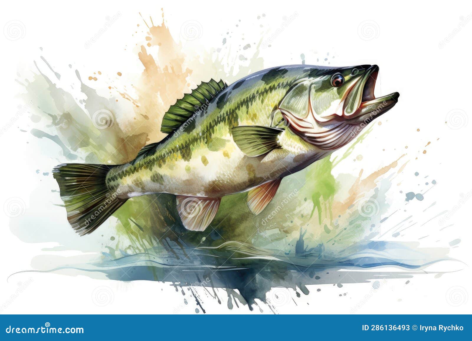 Watercolor Sea Bass Fishing Character Clipart RoyaltyFree Cartoon