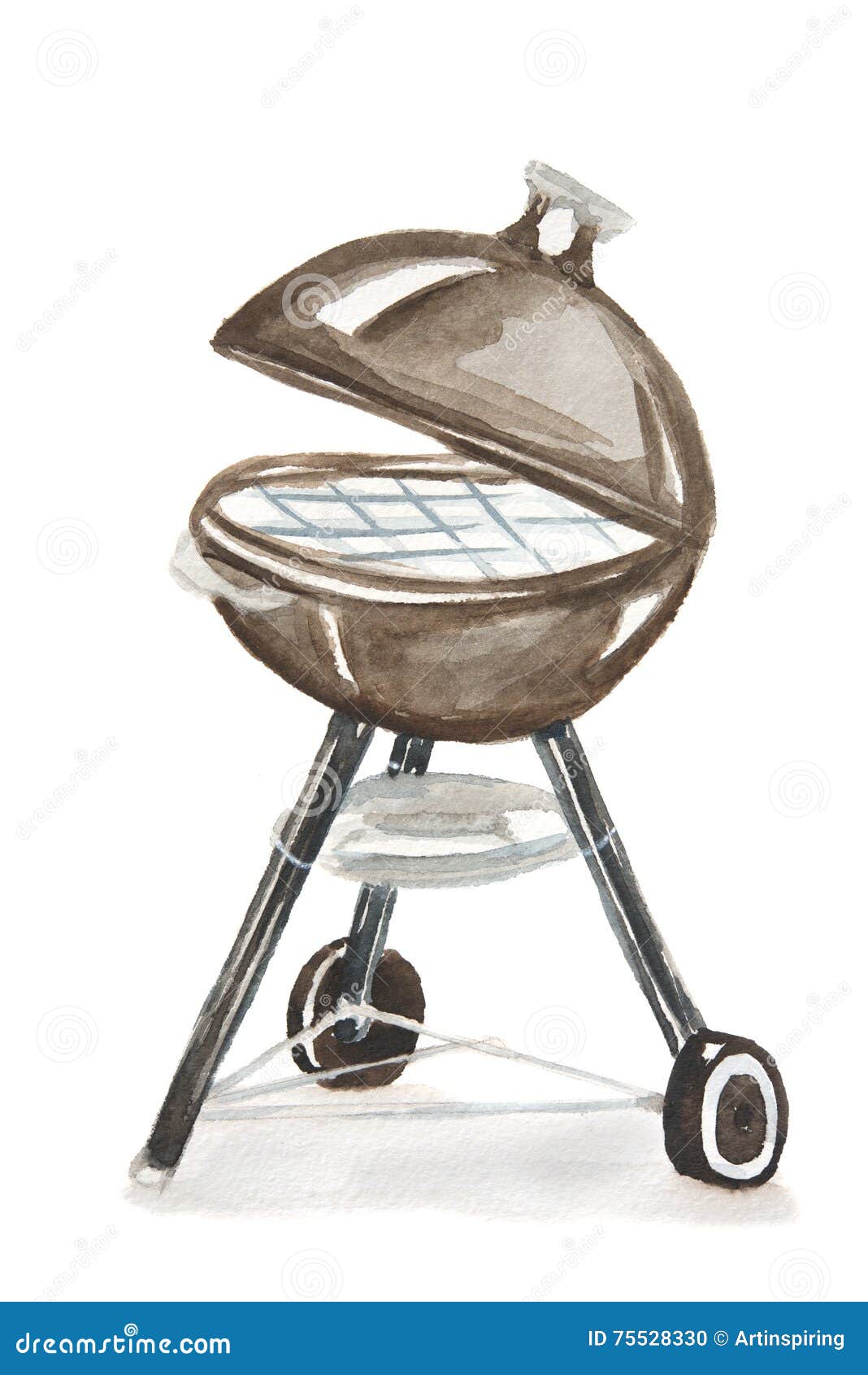 Watercolor bbq grill. stock illustration. Illustration of steak 75528330