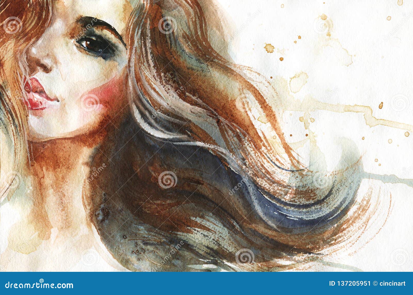 Watercolor Portrait Of Beautiful Woman Stock Illustration - Illustration Of Feminine, Caucasian: 137205951