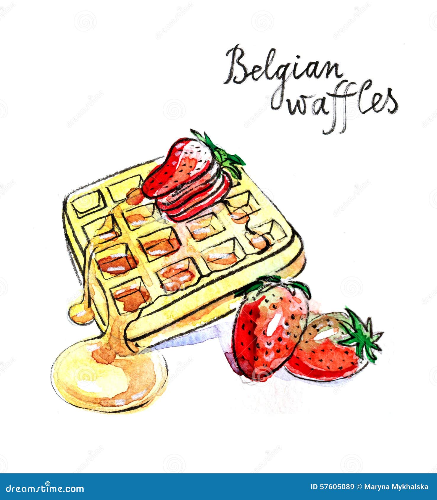 Watercolor Belgian waffles stock vector. Illustration of strawberry 57605089
