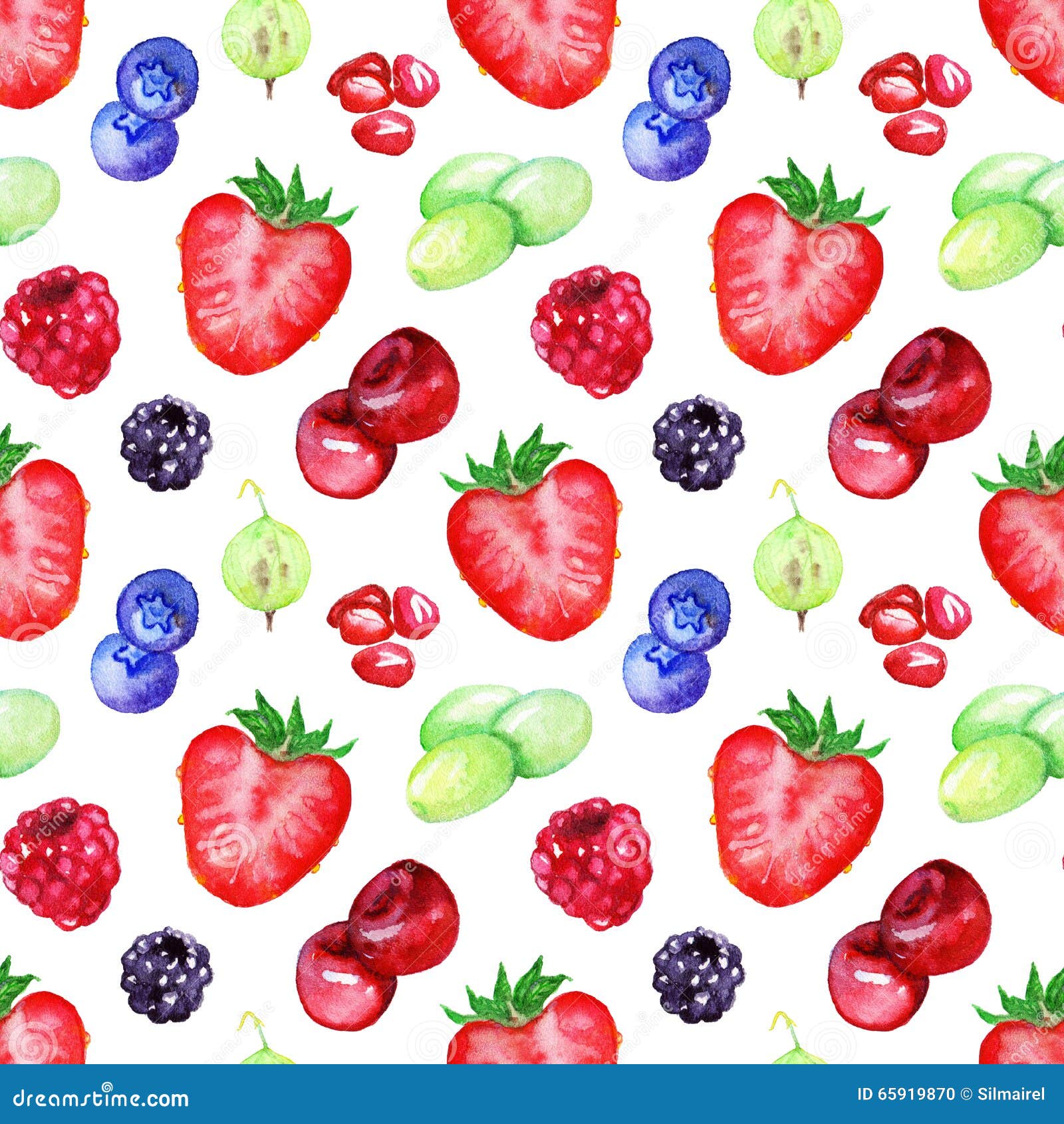 Watercolor Berry Mix Seamless Pattern Texture Background Stock