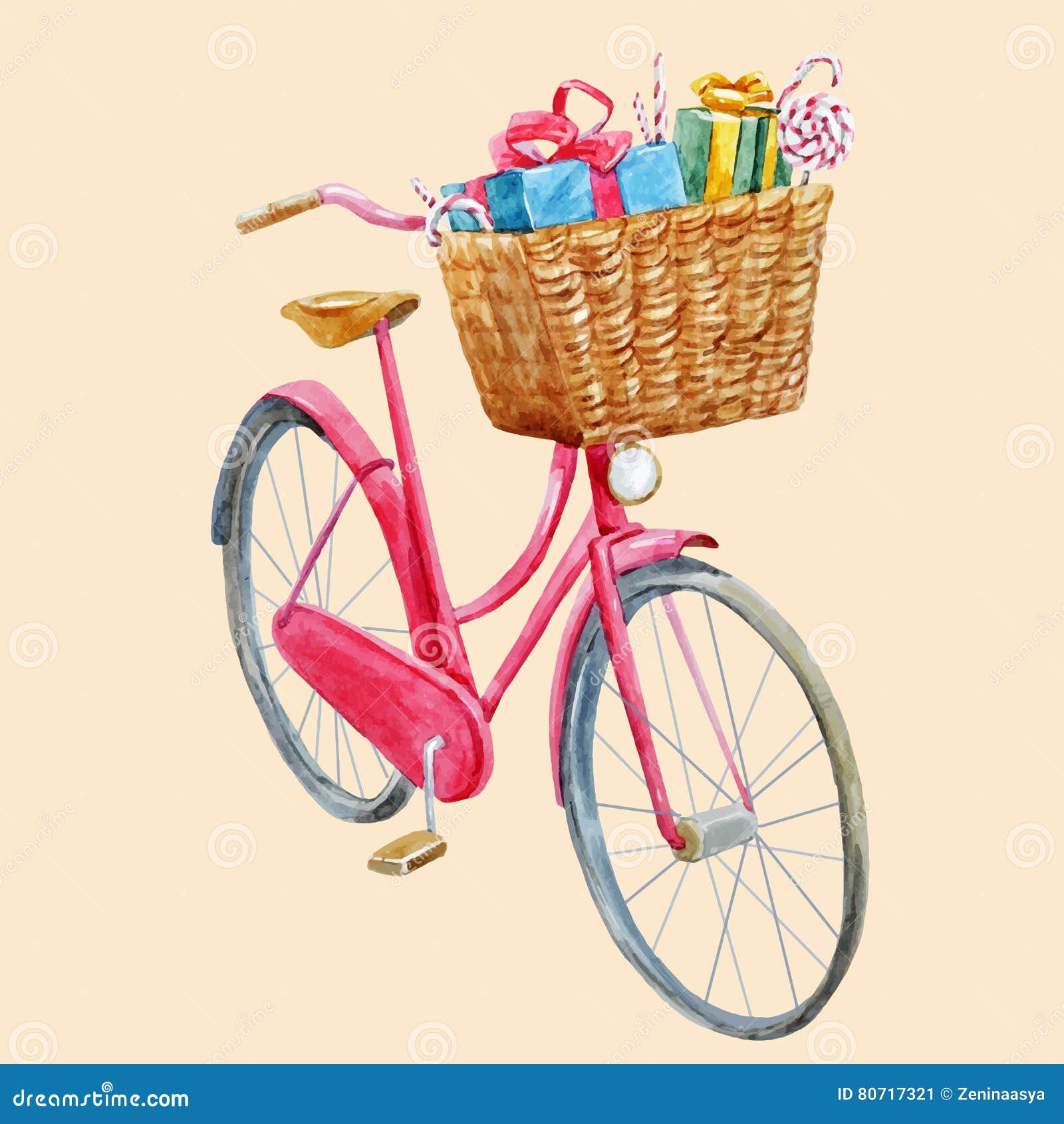 Watercolor Bike with Presents Stock Vector Illustration of colorful