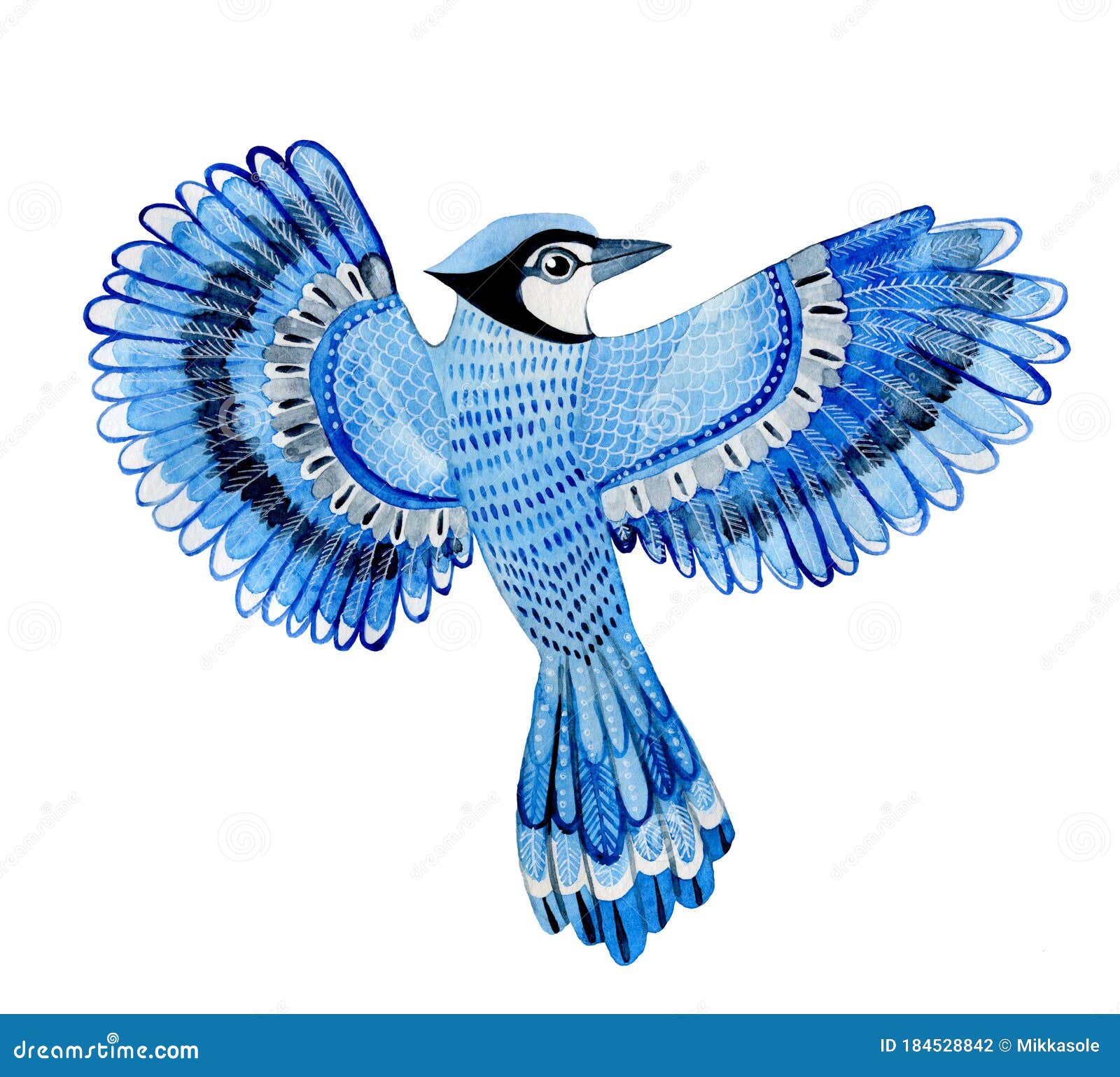 Watercolor Bird Blue Jay Flying Hand Drawn Illustration Isolated On White Background Hand Painted Bluejay Stock Illustration Illustration Of Close Fauna