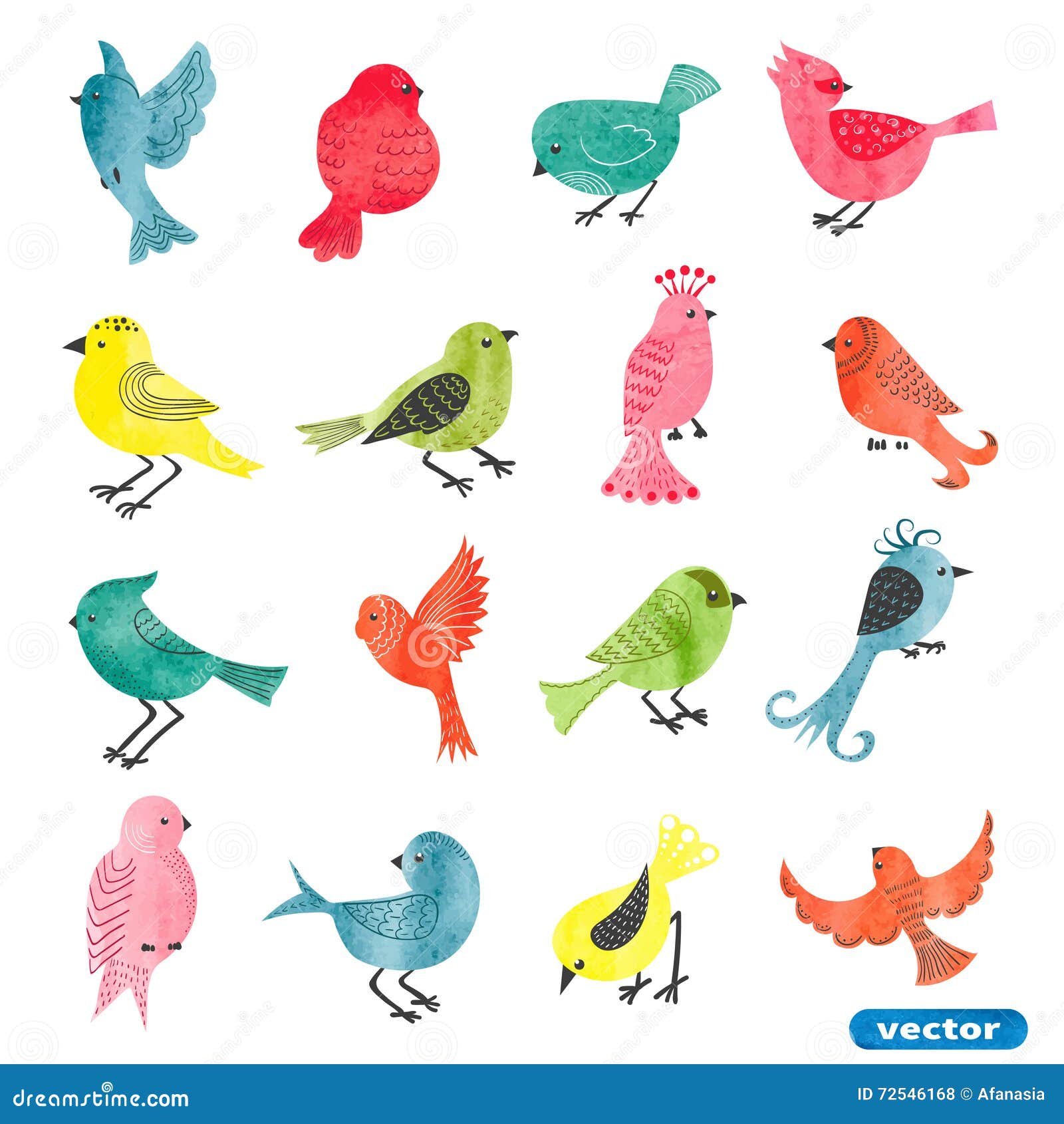 Watercolor birds set. stock vector. Illustration of aquarelle - 72546168