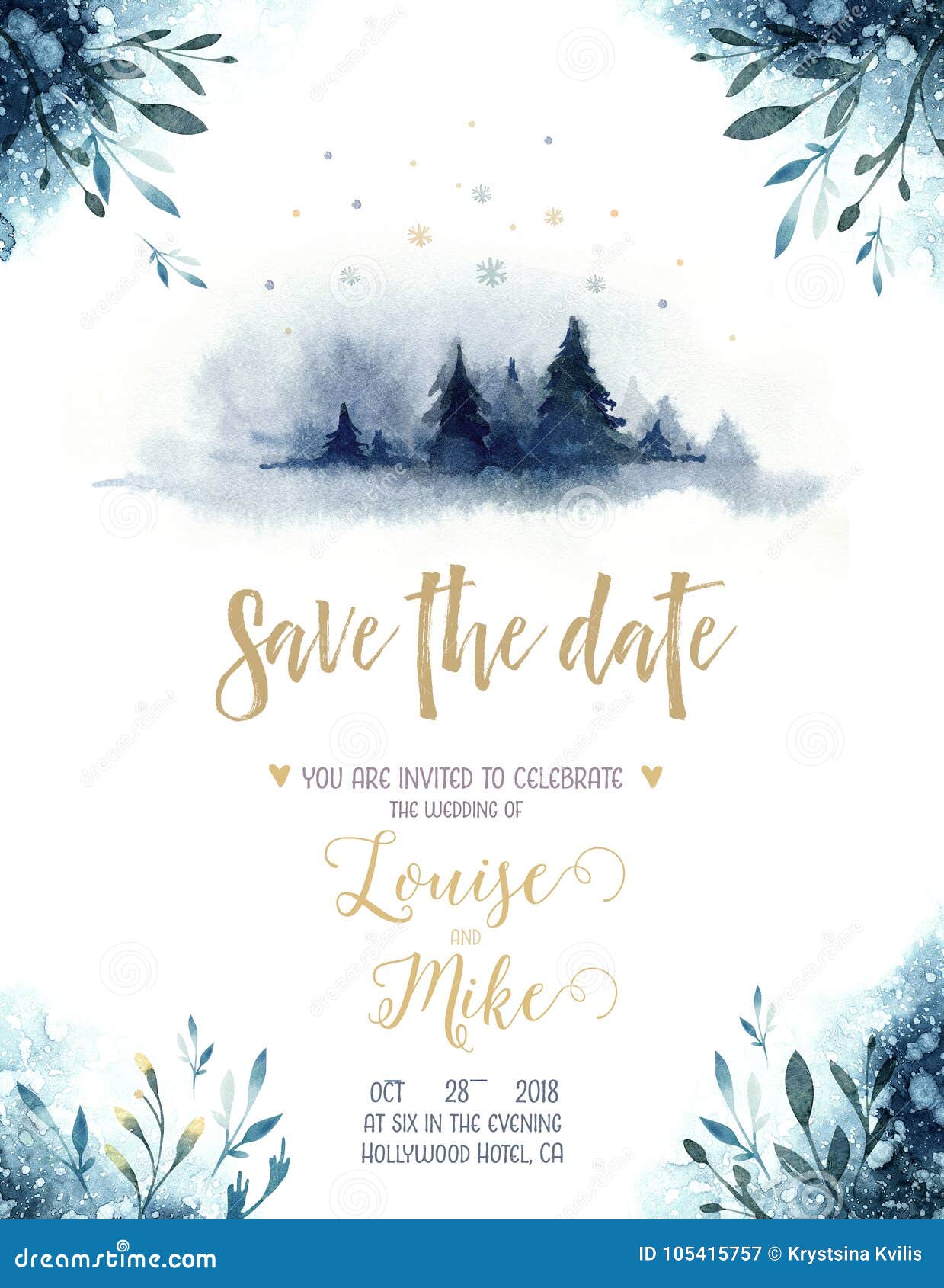 Christmas Save The Date Invitation Watercolor