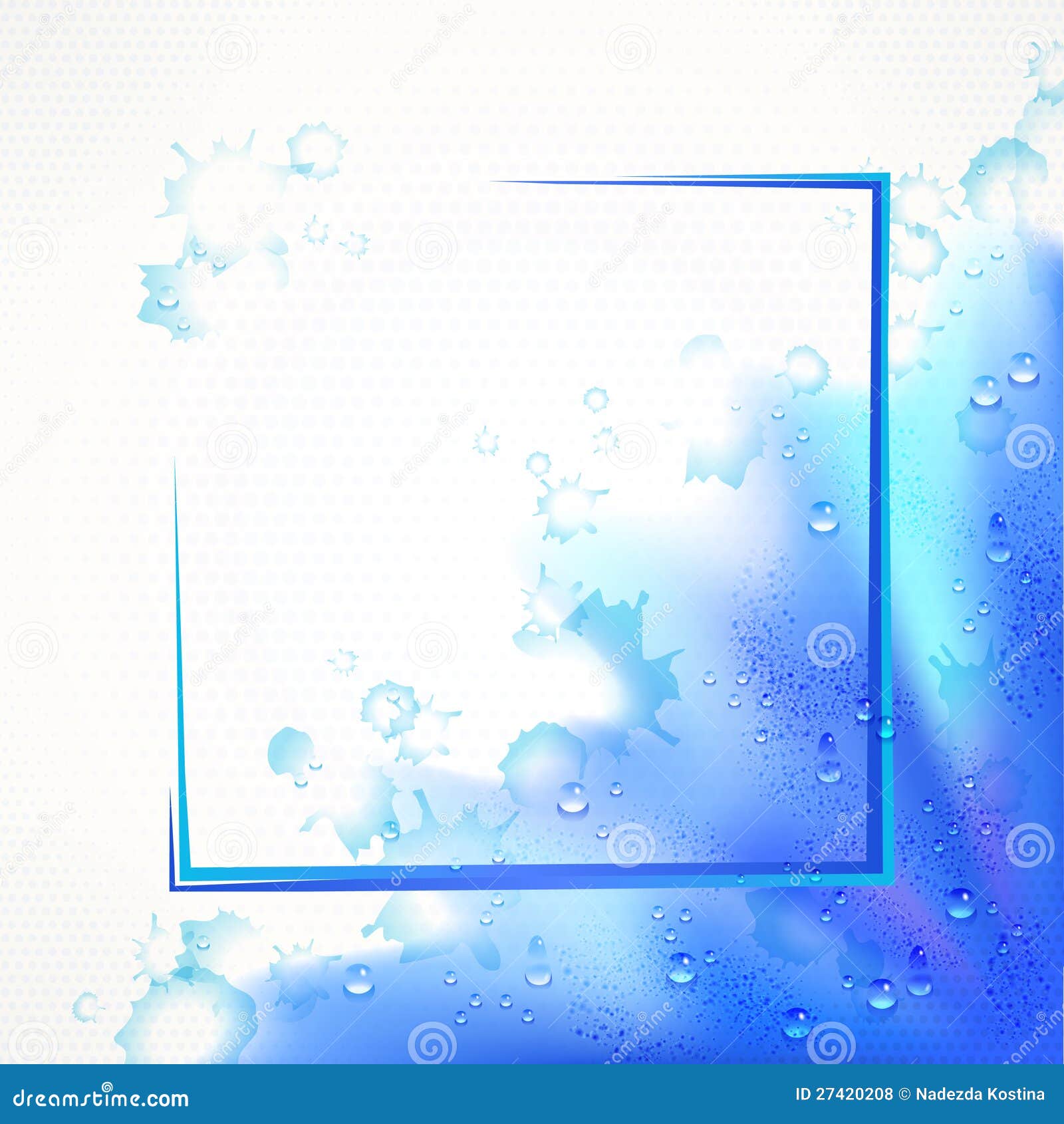 Watercolor Blue Frame Border Background With Drops Royalty Free Stock