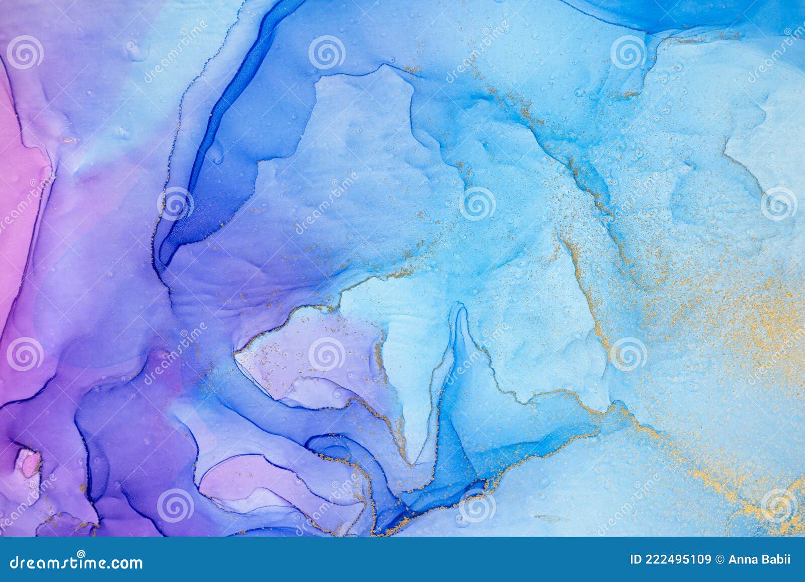 Watercolor Blue and Gold Artwork Pattern. Stock Image Image of design