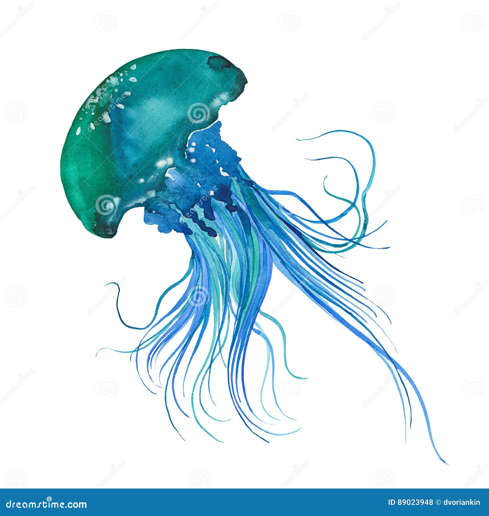 Watercolor Blue jellyfish stock illustration. Illustration of motion