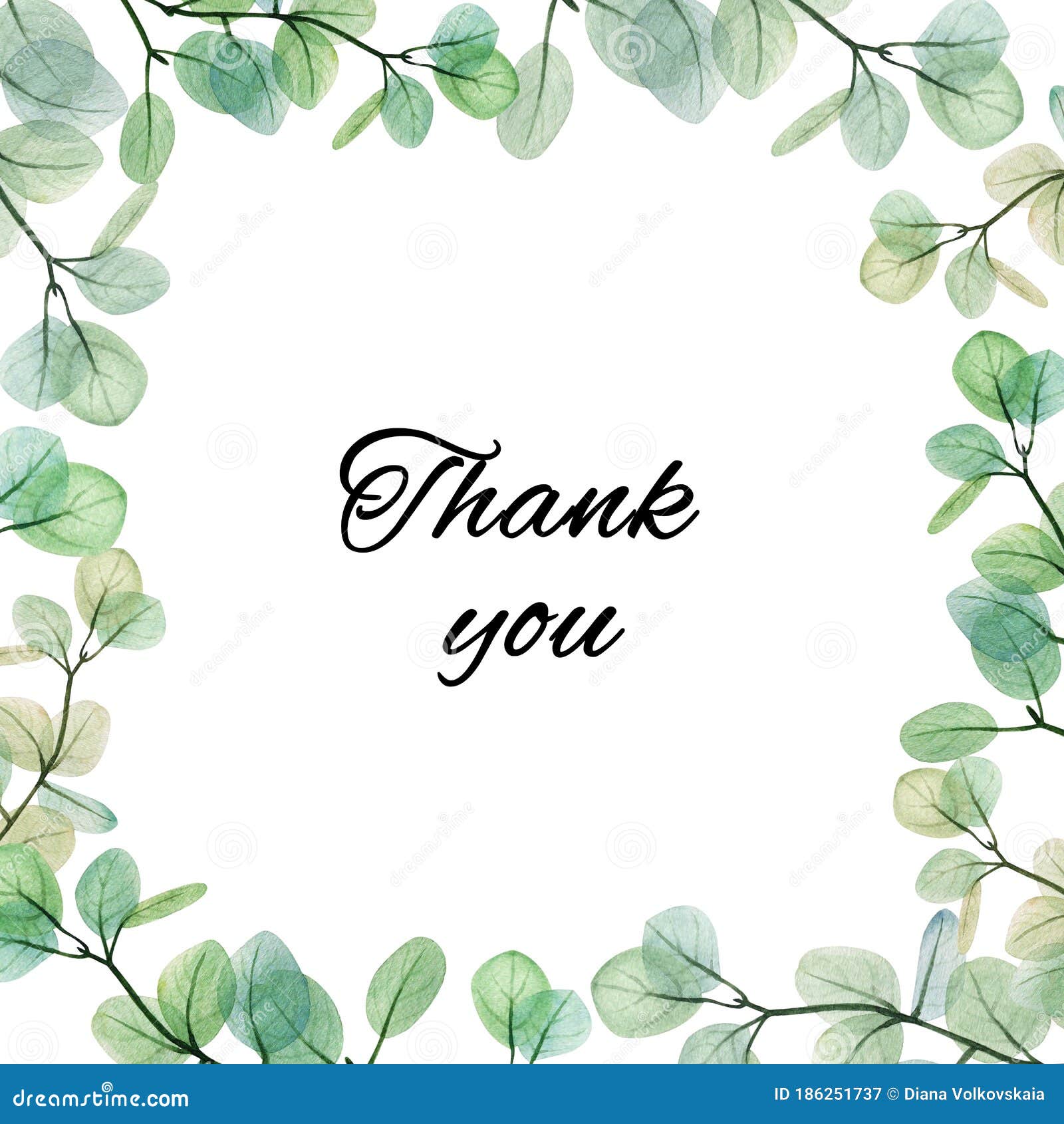 Watercolor Border Frame Tamplate from Eucaliptus Leaves. Hand Drawn