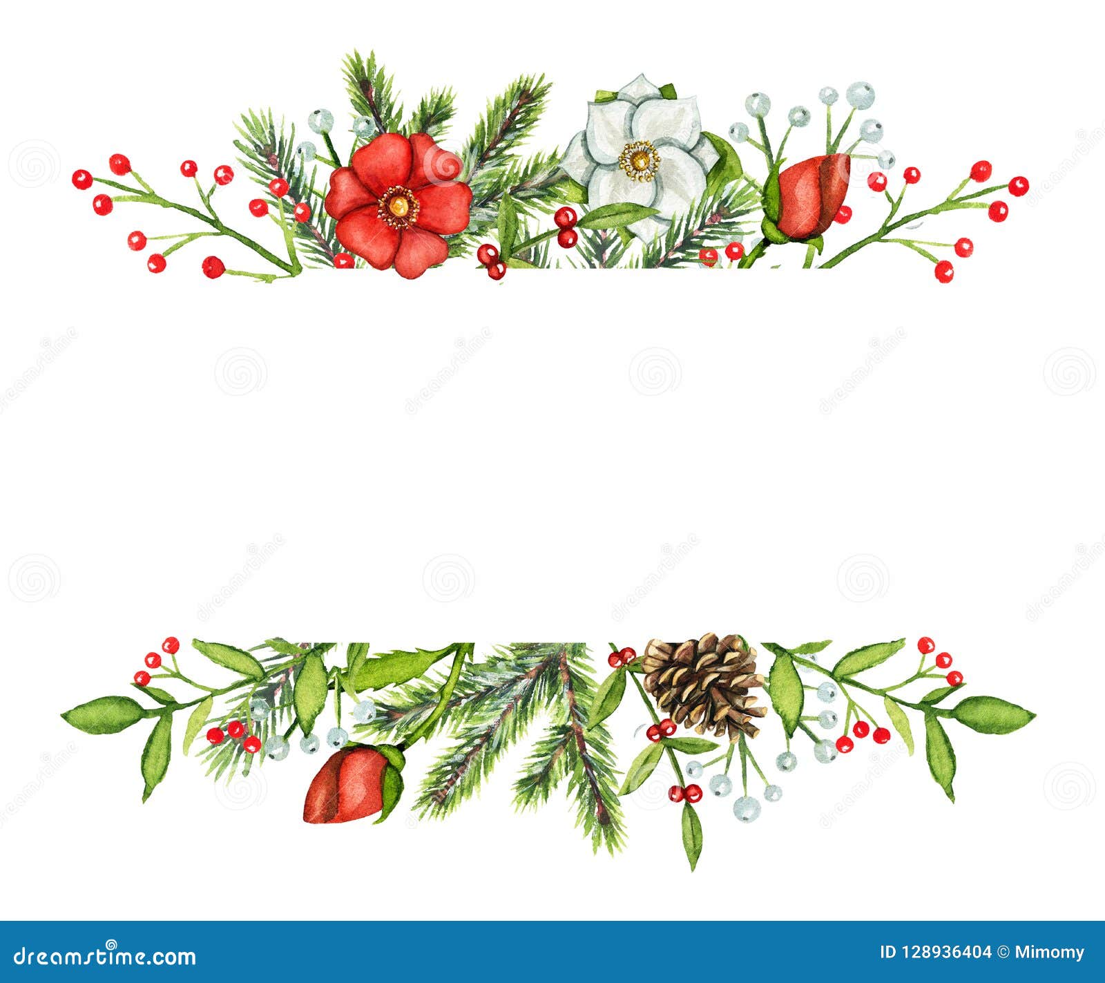 Watercolor Borders with Christmas Compositions Stock Illustration ...