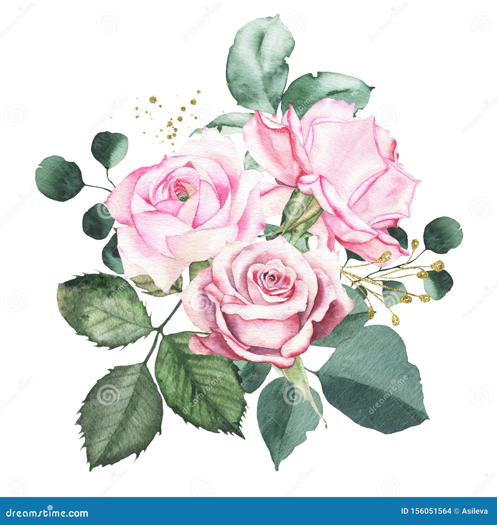 Download Watercolor Bouquet Arrangement With Pink Maroon Roses Bud ...