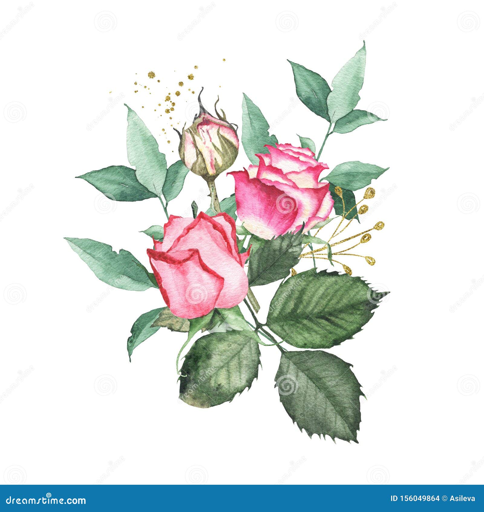 Download Watercolor Bouquet Arrangement With Pink Red Roses Bud ...