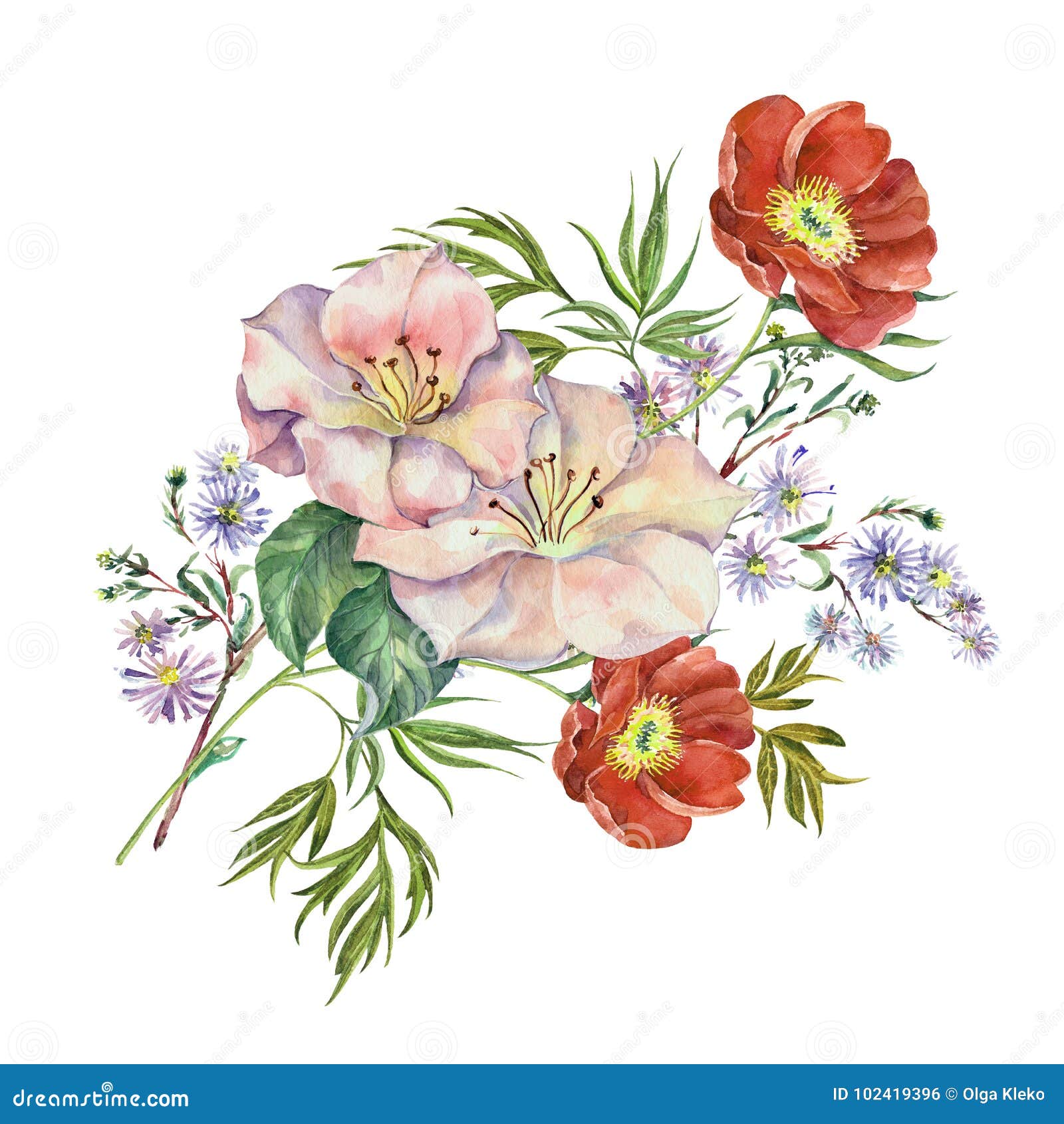 Watercolor Bouquet Flowers on a White Background. Stock Illustration ...