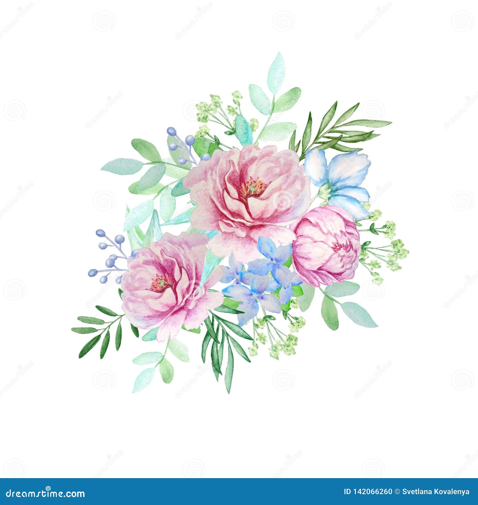 Watercolor Bouquet of Pink Peonies Stock Illustration - Illustration of ...
