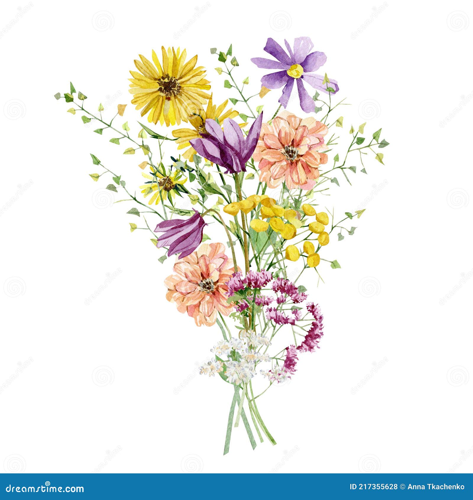 Watercolor Bright Wild Flower Bouquet. Arragement Composition with ...