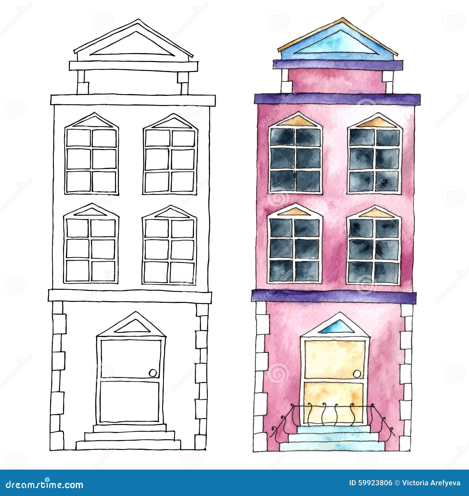 Watercolor buildings. stock illustration. Illustration of imagination ...